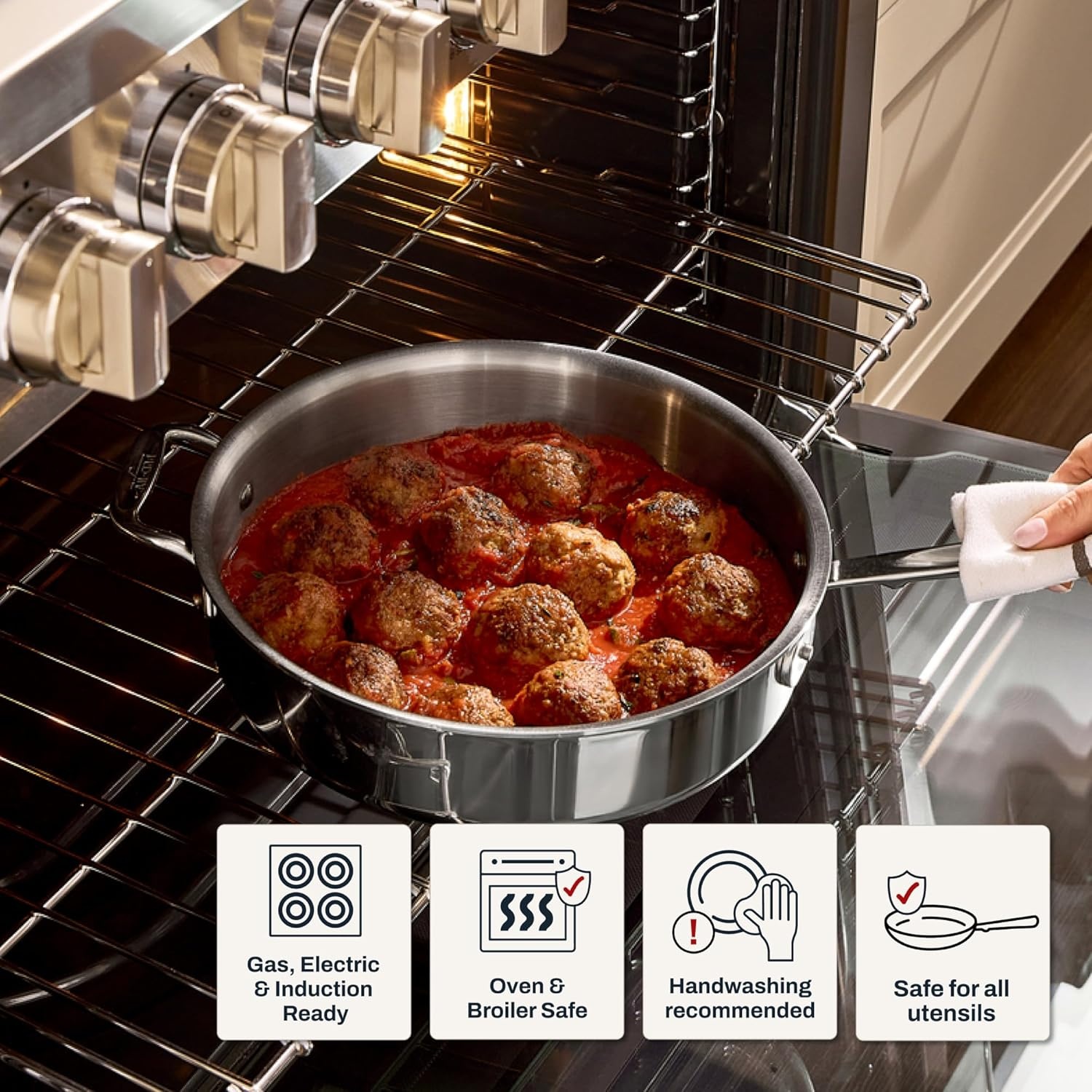 image:imageAllClad D3 Stainless Steel 7 Piece Cookware Set Made in USA Includes Frying Pans Saucepan Sautpan Stockpot Professional Grade Oven Safe amp Induction CompatibleSilver