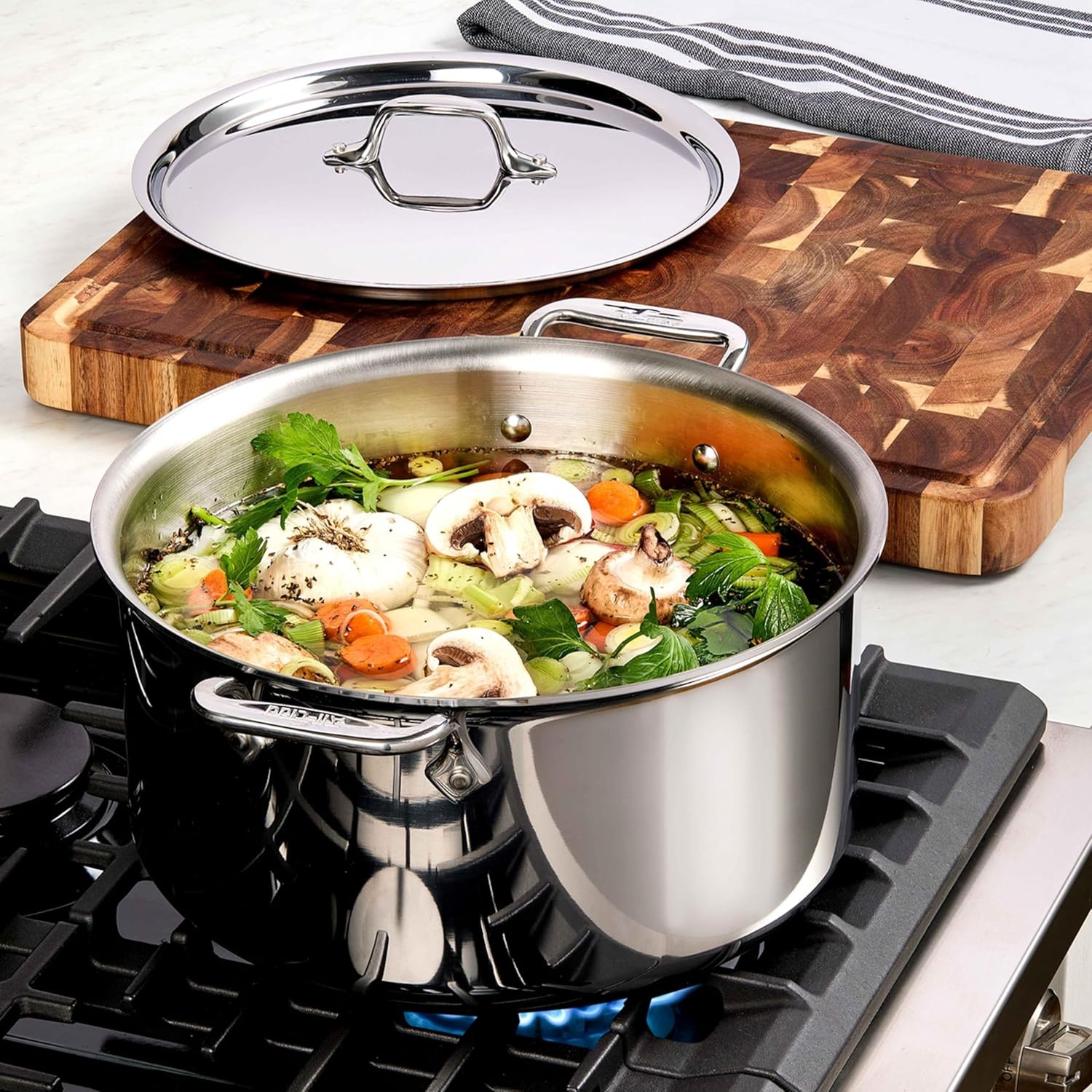 image:imageAllClad D3 Stainless Steel 7 Piece Cookware Set Made in USA Includes Frying Pans Saucepan Sautpan Stockpot Professional Grade Oven Safe amp Induction CompatibleSilver