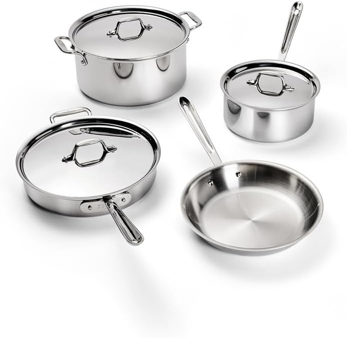 image:imageAllClad D3 Stainless Steel 7 Piece Cookware Set Made in USA Includes Frying Pans Saucepan Sautpan Stockpot Professional Grade Oven Safe amp Induction CompatibleSilver
