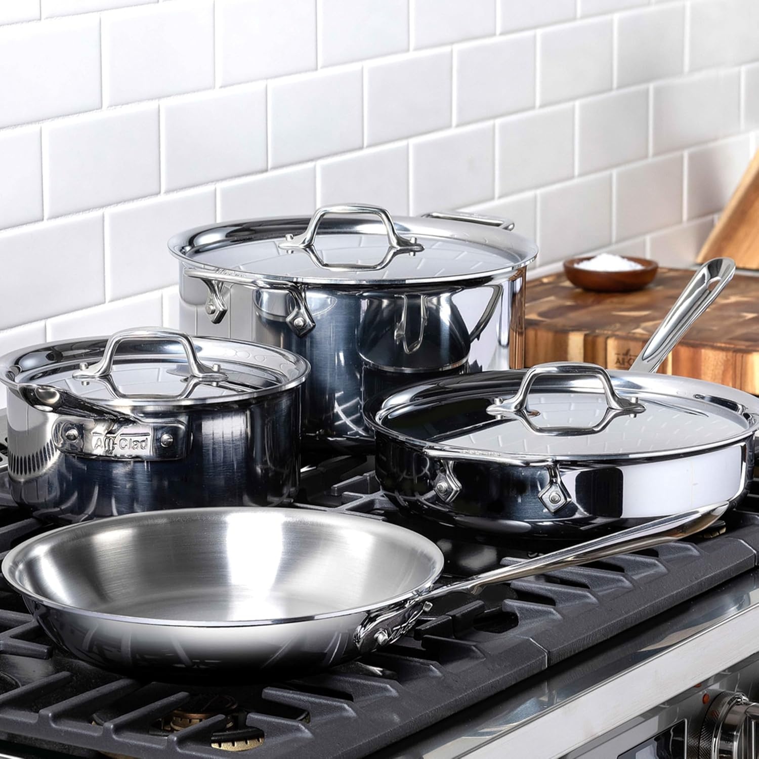 image:imageAllClad D3 Stainless Steel 7 Piece Cookware Set Made in USA Includes Frying Pans Saucepan Sautpan Stockpot Professional Grade Oven Safe amp Induction CompatibleSilver