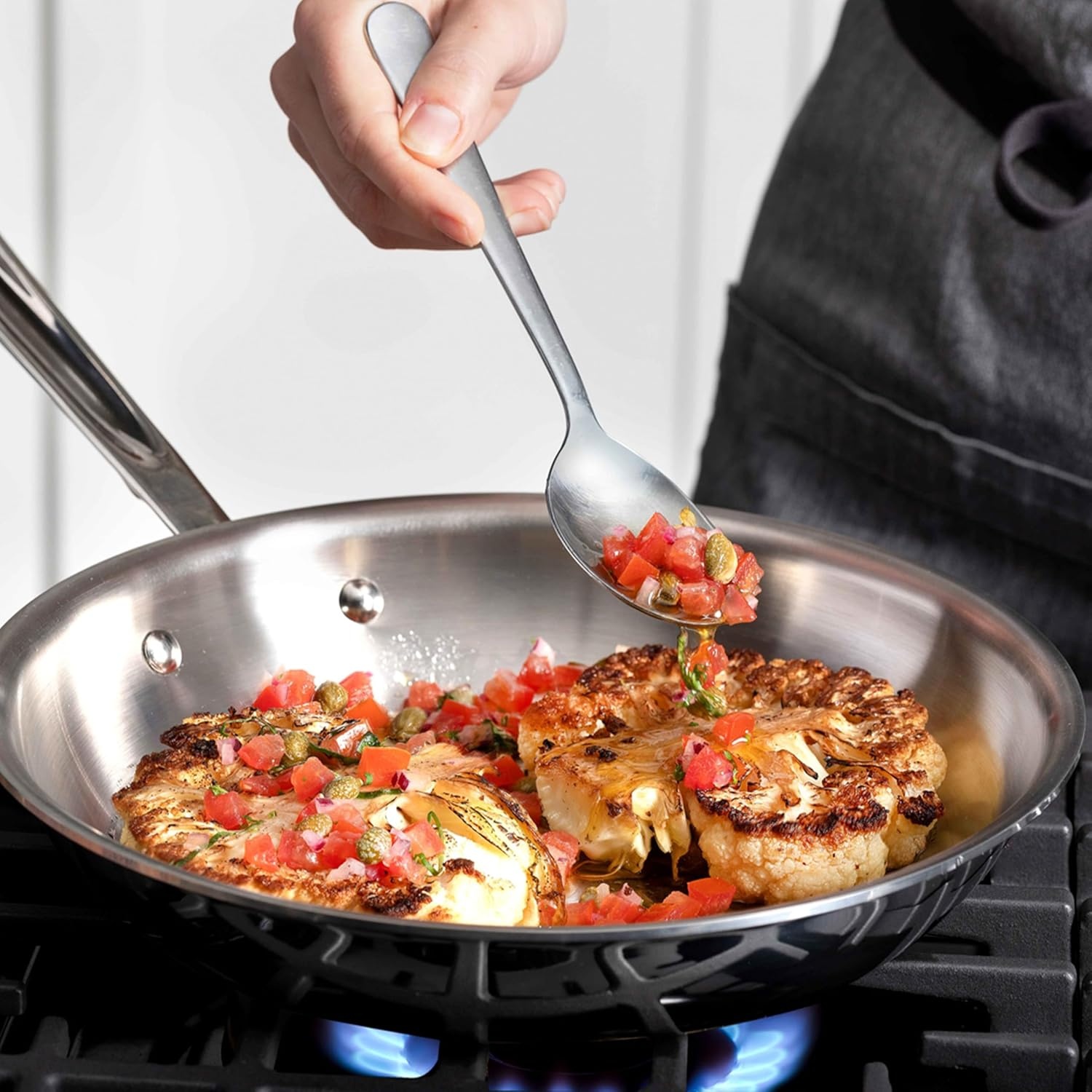 image:imageAllClad D3 Stainless Steel 7 Piece Cookware Set Made in USA Includes Frying Pans Saucepan Sautpan Stockpot Professional Grade Oven Safe amp Induction CompatibleSilver