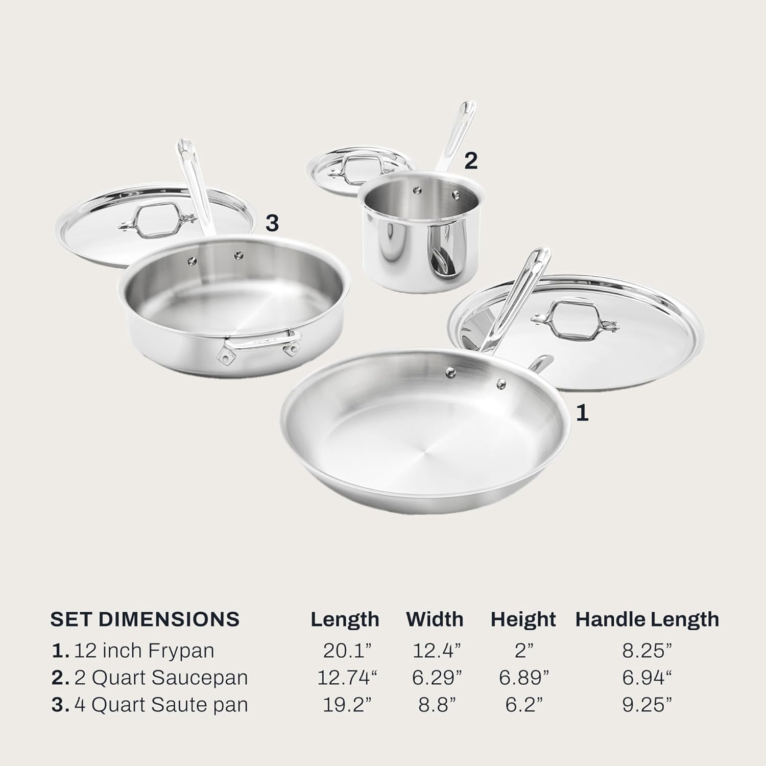 image:imageAllClad D3 Stainless Steel 7 Piece Cookware Set Made in USA Includes Frying Pans Saucepan Sautpan Stockpot Professional Grade Oven Safe amp Induction CompatibleSilver