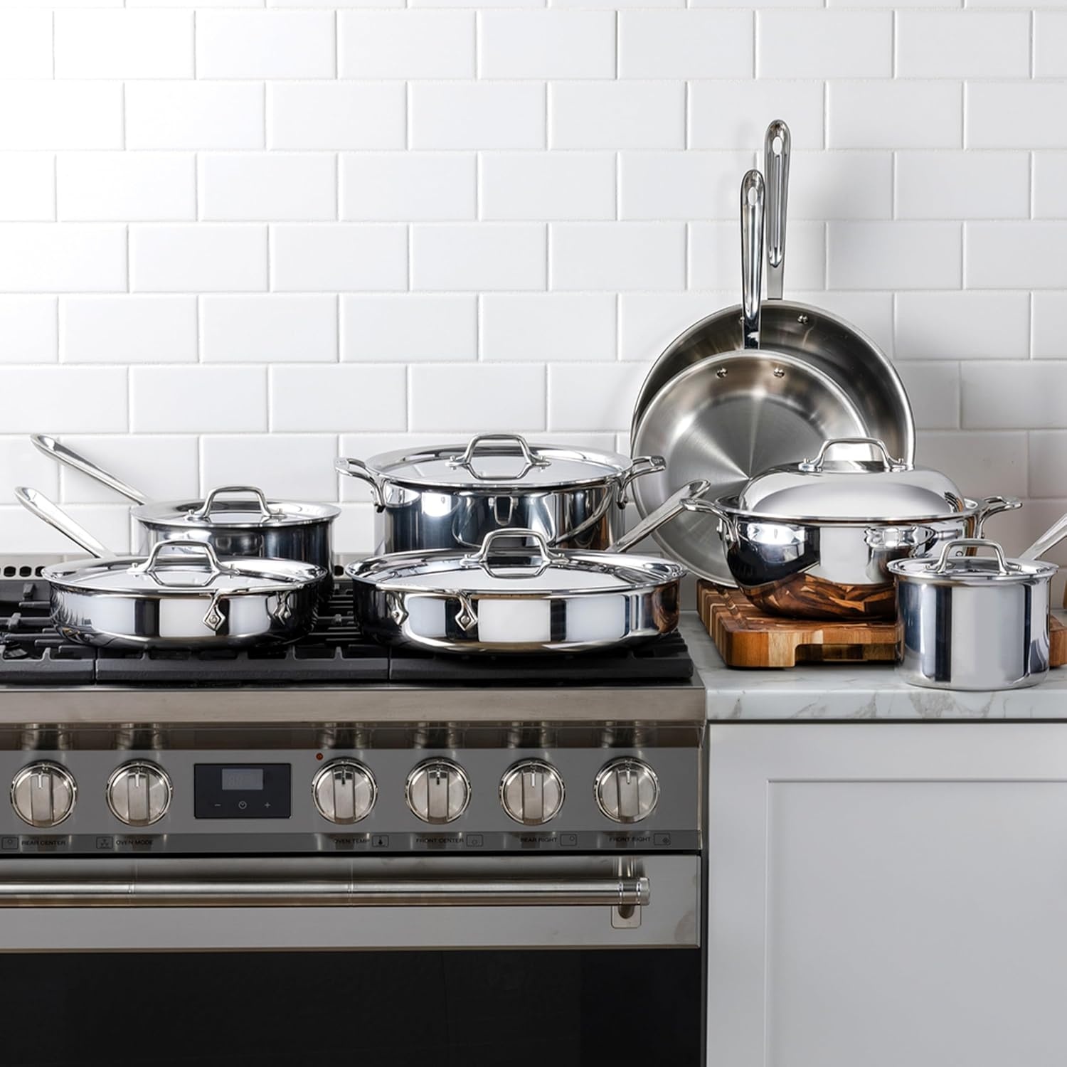 image:imageAllClad D3 Stainless Steel 7 Piece Cookware Set Made in USA Includes Frying Pans Saucepan Sautpan Stockpot Professional Grade Oven Safe amp Induction CompatibleSilver