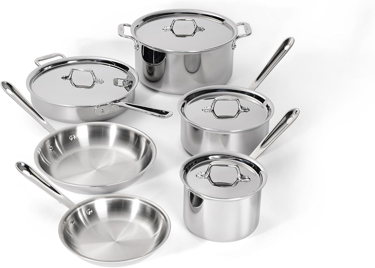 image:imageAllClad D3 Stainless Steel 7 Piece Cookware Set Made in USA Includes Frying Pans Saucepan Sautpan Stockpot Professional Grade Oven Safe amp Induction CompatibleSilver
