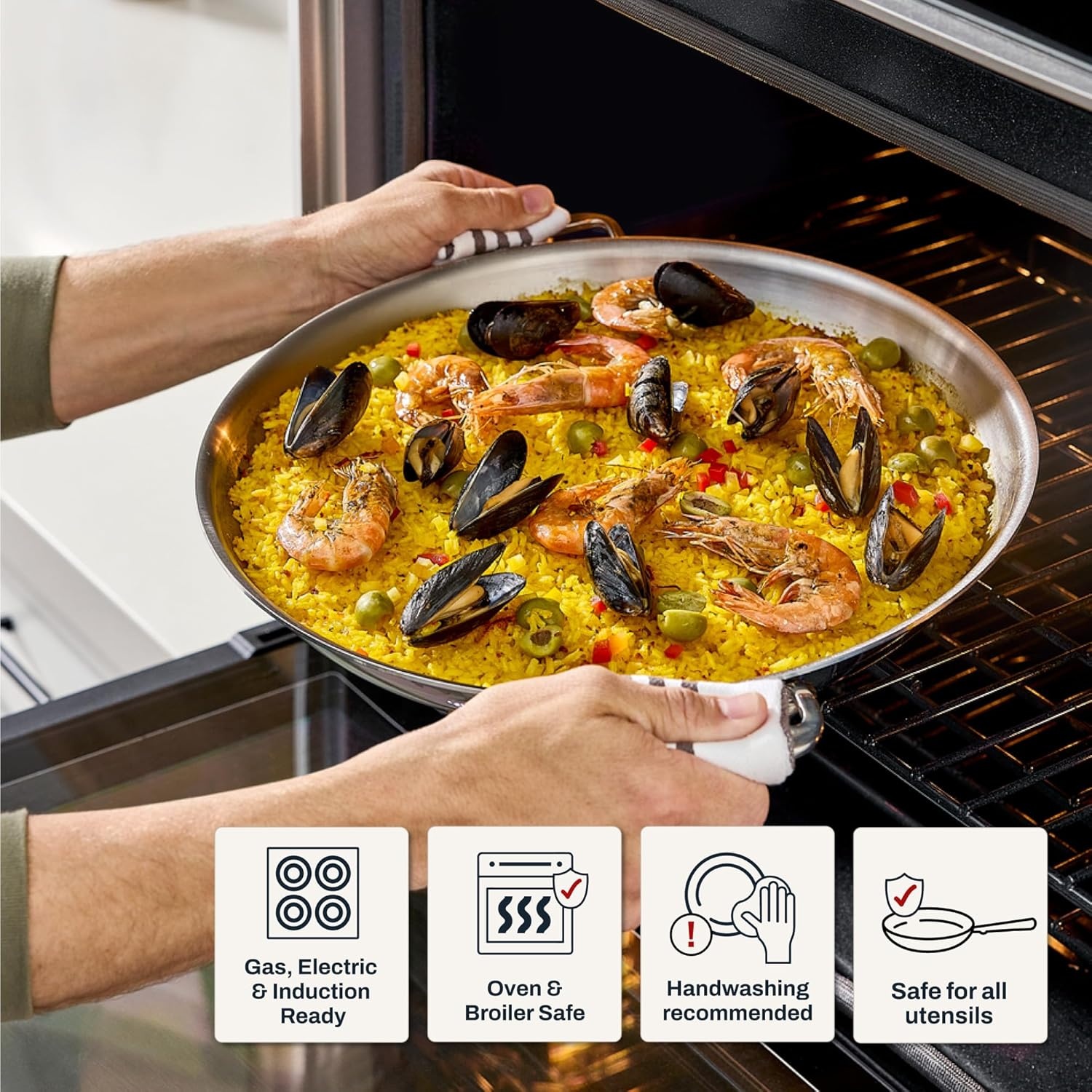 image:imageAllClad D3 Stainless Steel 8 inch Frying Pan Made in the USA The Original Bonded Professional Cookware Oven Safe amp Induction Compatible14 Stainless Steel Paella Pan