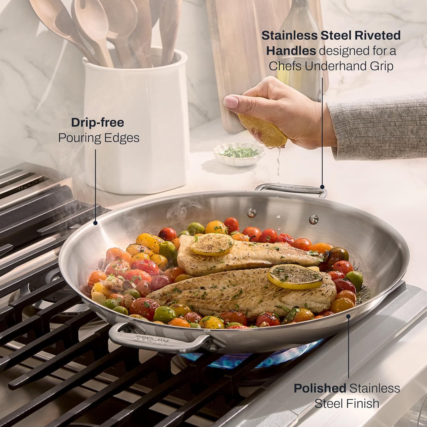 image:imageAllClad D3 Stainless Steel 8 inch Frying Pan Made in the USA The Original Bonded Professional Cookware Oven Safe amp Induction Compatible14 Stainless Steel Paella Pan
