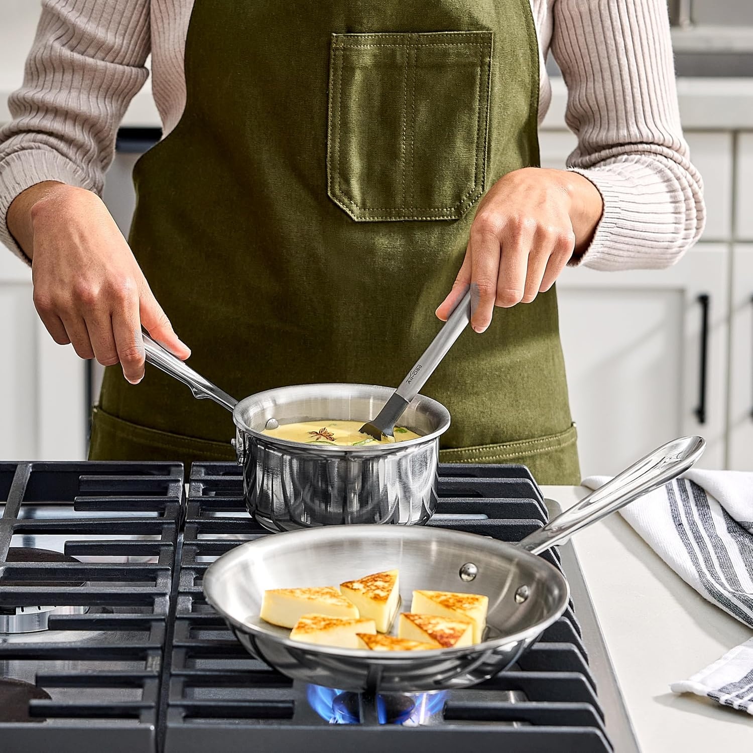 image:imageAllClad D3 Stainless Steel 8 inch Frying Pan Made in the USA The Original Bonded Professional Cookware Oven Safe amp Induction Compatible8 Stainless Steel Fry Pan 1Qt Sauce Pan Set