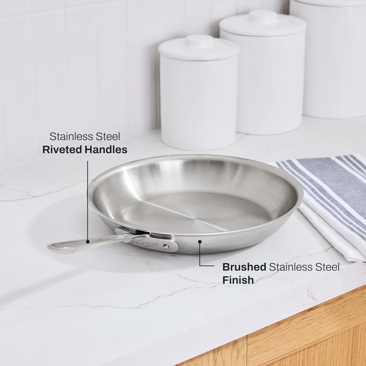 image:imageAllClad D5 5Ply Brushed Stainless Steel Fry Pan 12 Inch Induction Oven Broiler Safe 600F Pots and Pans Cookware SilverBRUSHED SS POLISHED BAND