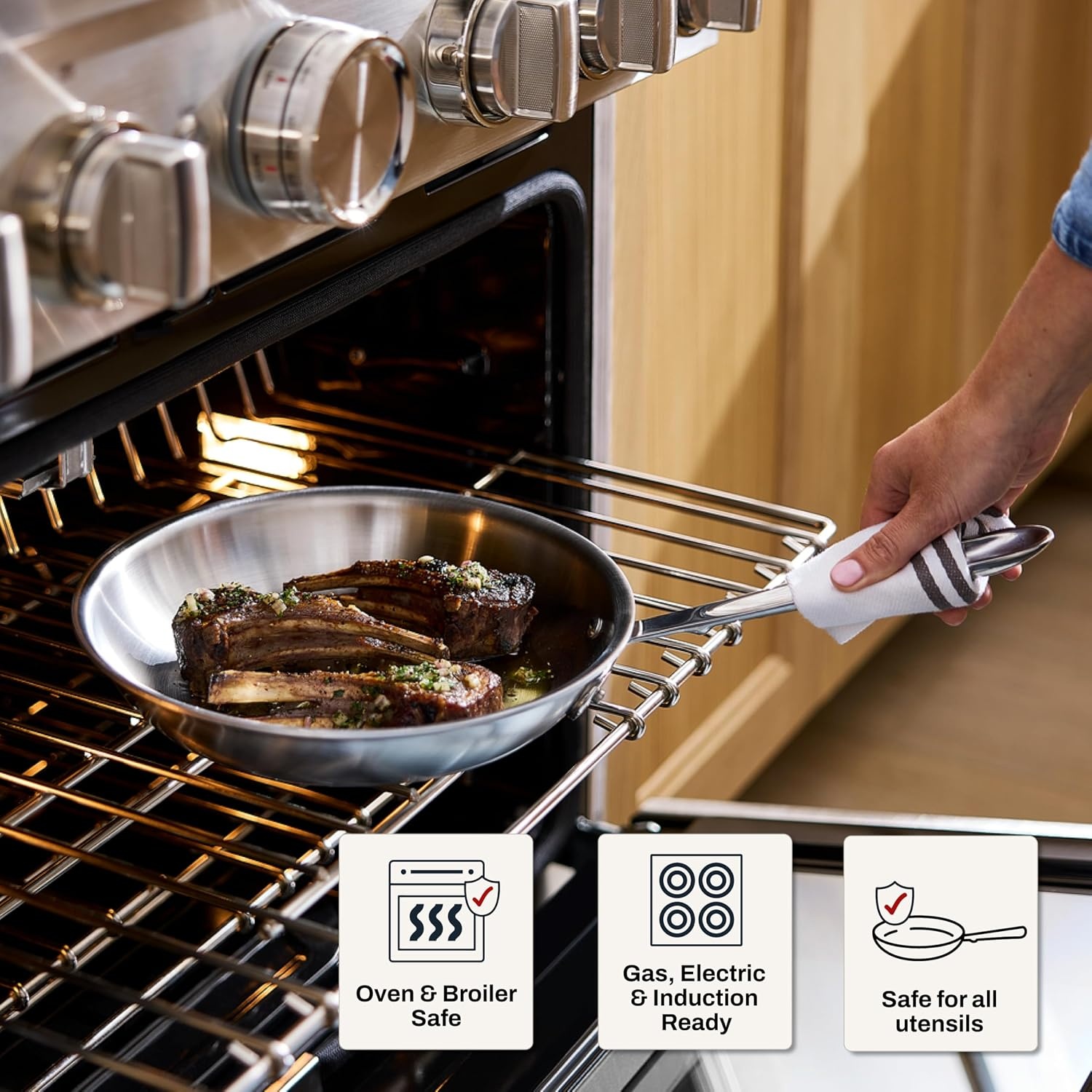 image:imageAllClad D5 5Ply Brushed Stainless Steel Fry Pan 12 Inch Induction Oven Broiler Safe 600F Pots and Pans Cookware SilverBRUSHED SS POLISHED BAND