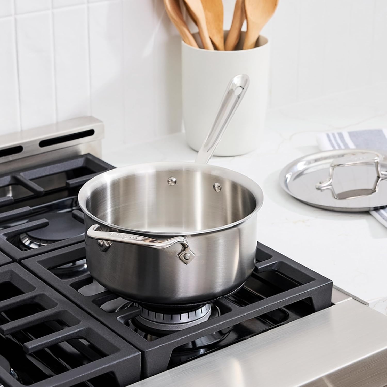 image:imageAllClad D5 5Ply Brushed Stainless Steel Sauce Pan 15 Quart Induction Oven Broiler Safe 600F Pots and Pans Cookware SilverStainless Steel