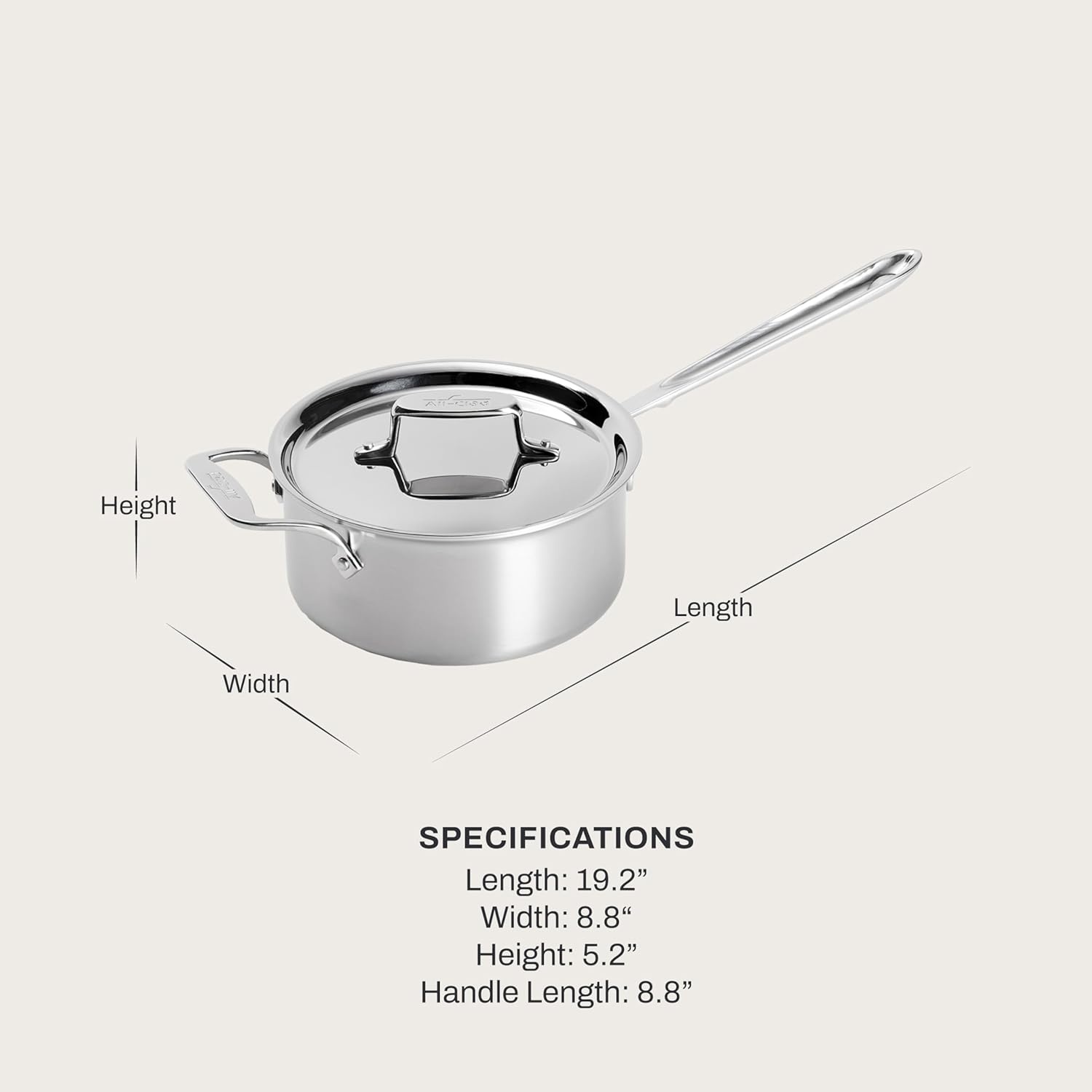 image:imageAllClad D5 5Ply Brushed Stainless Steel Sauce Pan 15 Quart Induction Oven Broiler Safe 600F Pots and Pans Cookware SilverStainless Steel