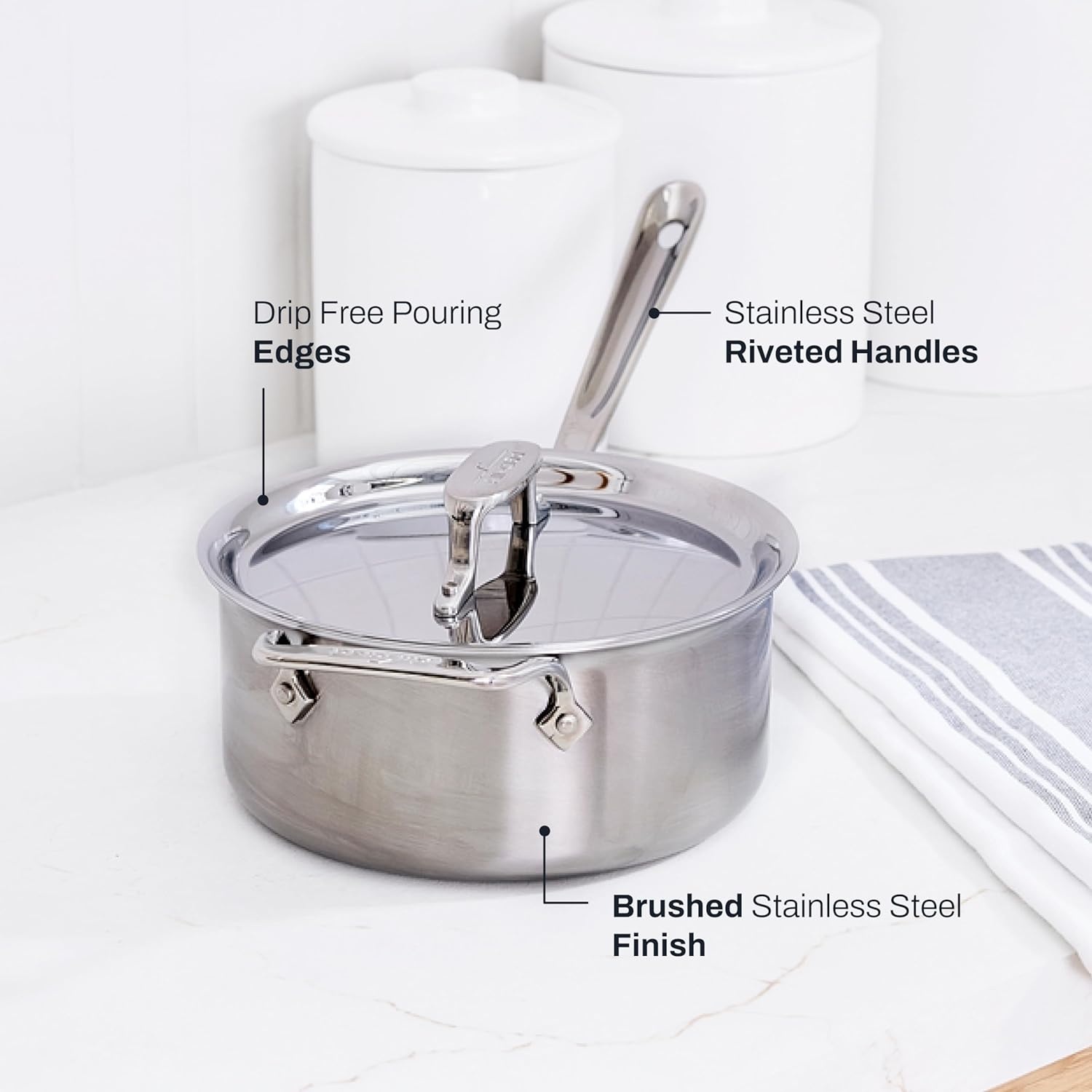 image:imageAllClad D5 5Ply Brushed Stainless Steel Sauce Pan 15 Quart Induction Oven Broiler Safe 600F Pots and Pans Cookware SilverStainless Steel