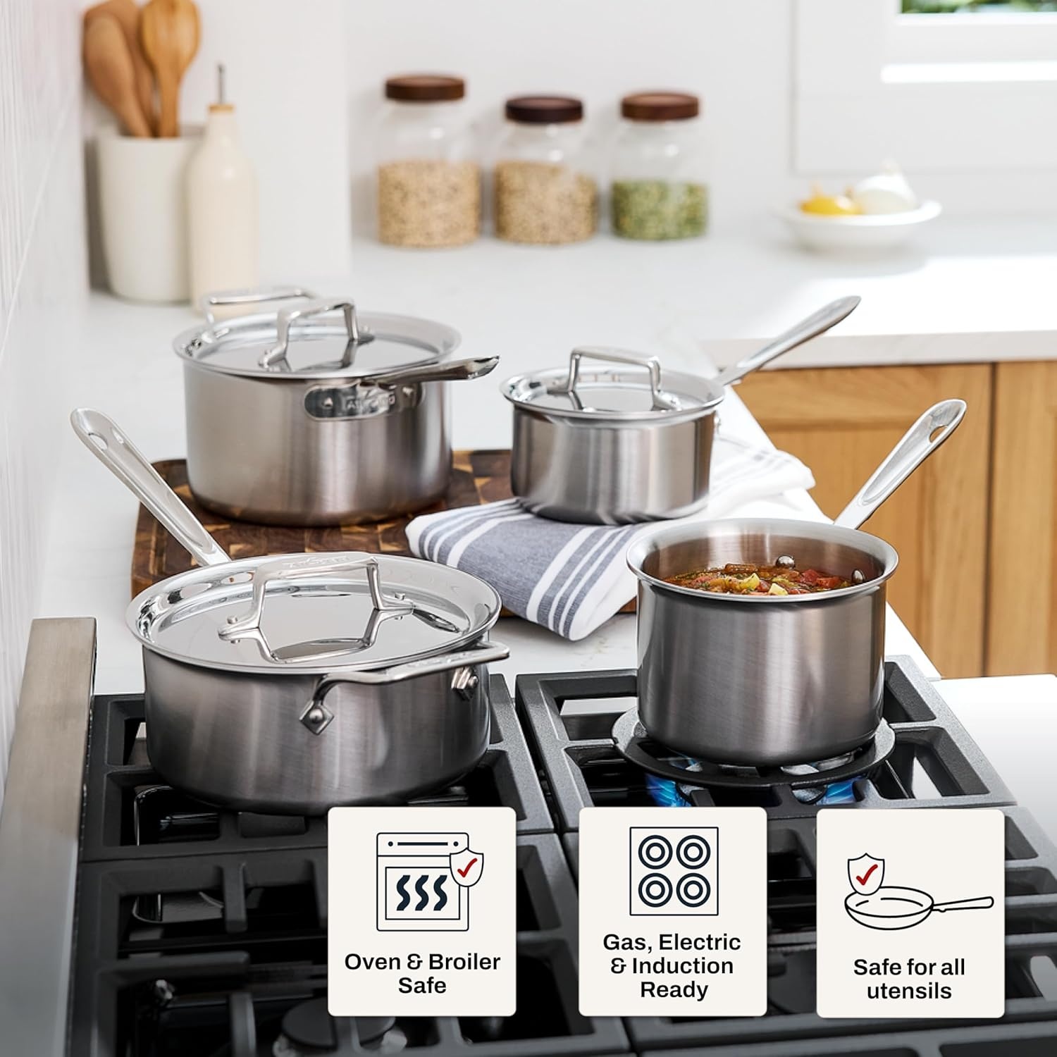 image:imageAllClad D5 5Ply Brushed Stainless Steel Sauce Pan 15 Quart Induction Oven Broiler Safe 600F Pots and Pans Cookware SilverStainless Steel