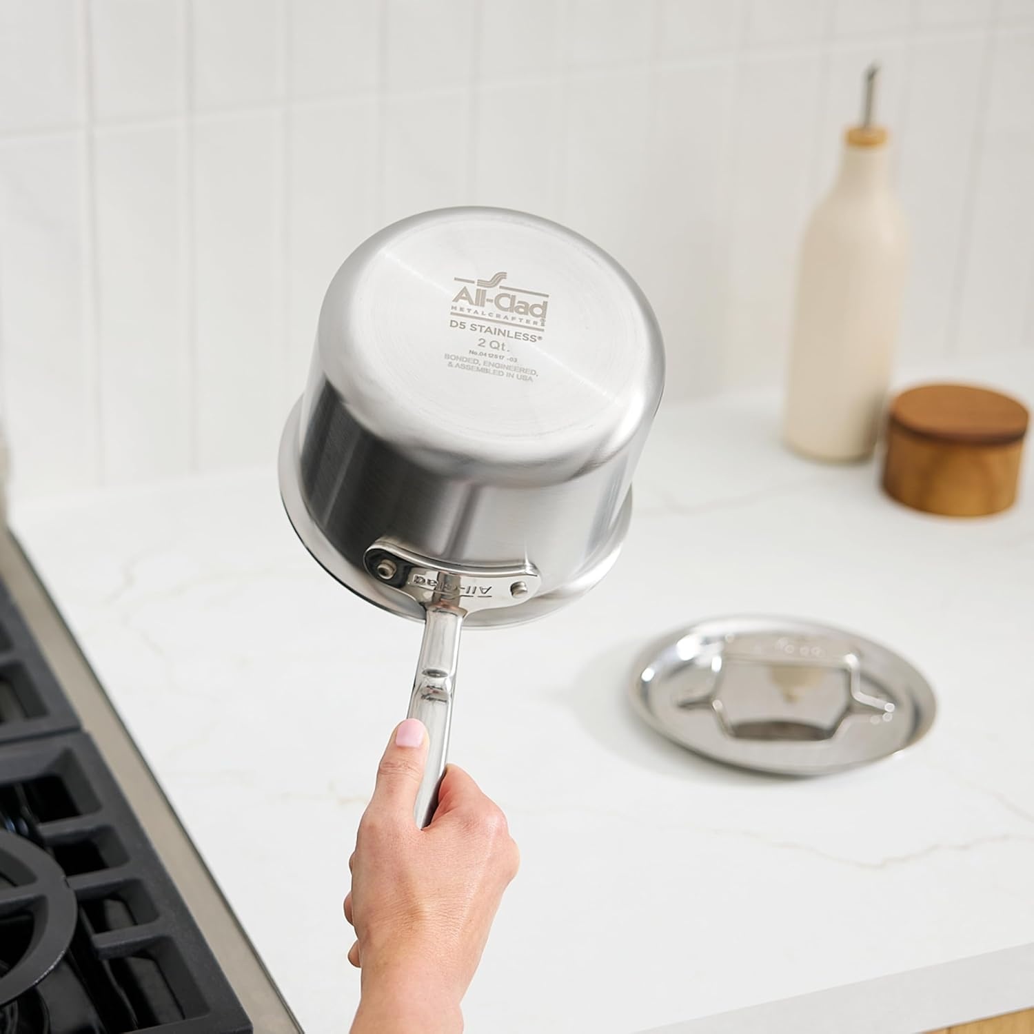 image:imageAllClad D5 5Ply Brushed Stainless Steel Sauce Pan 15 Quart Induction Oven Broiler Safe 600F Pots and Pans Cookware SilverStainless Steel