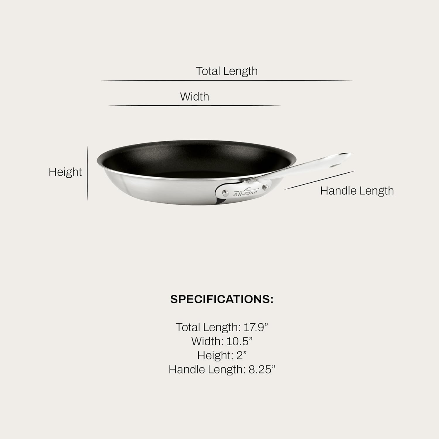 image:imageAllClad D5 8 Inch Brushed Stainless Steel Pro Non Stick Frying pan 5Ply Stainless Steel Pan Induction Oven Broiler Safe 500F Skillet Professional Cookware Silver10inch