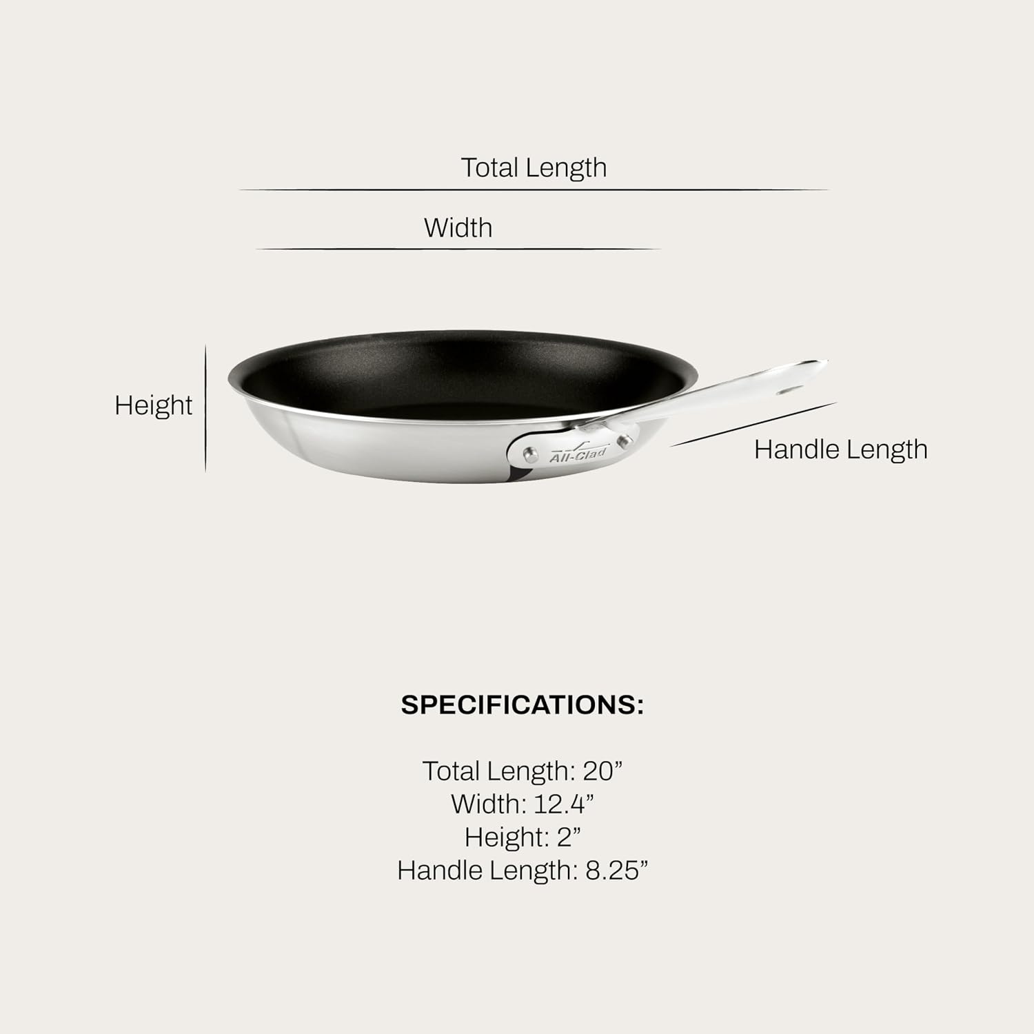 image:imageAllClad D5 8 Inch Brushed Stainless Steel Pro Non Stick Frying pan 5Ply Stainless Steel Pan Induction Oven Broiler Safe 500F Skillet Professional Cookware Silver12inch