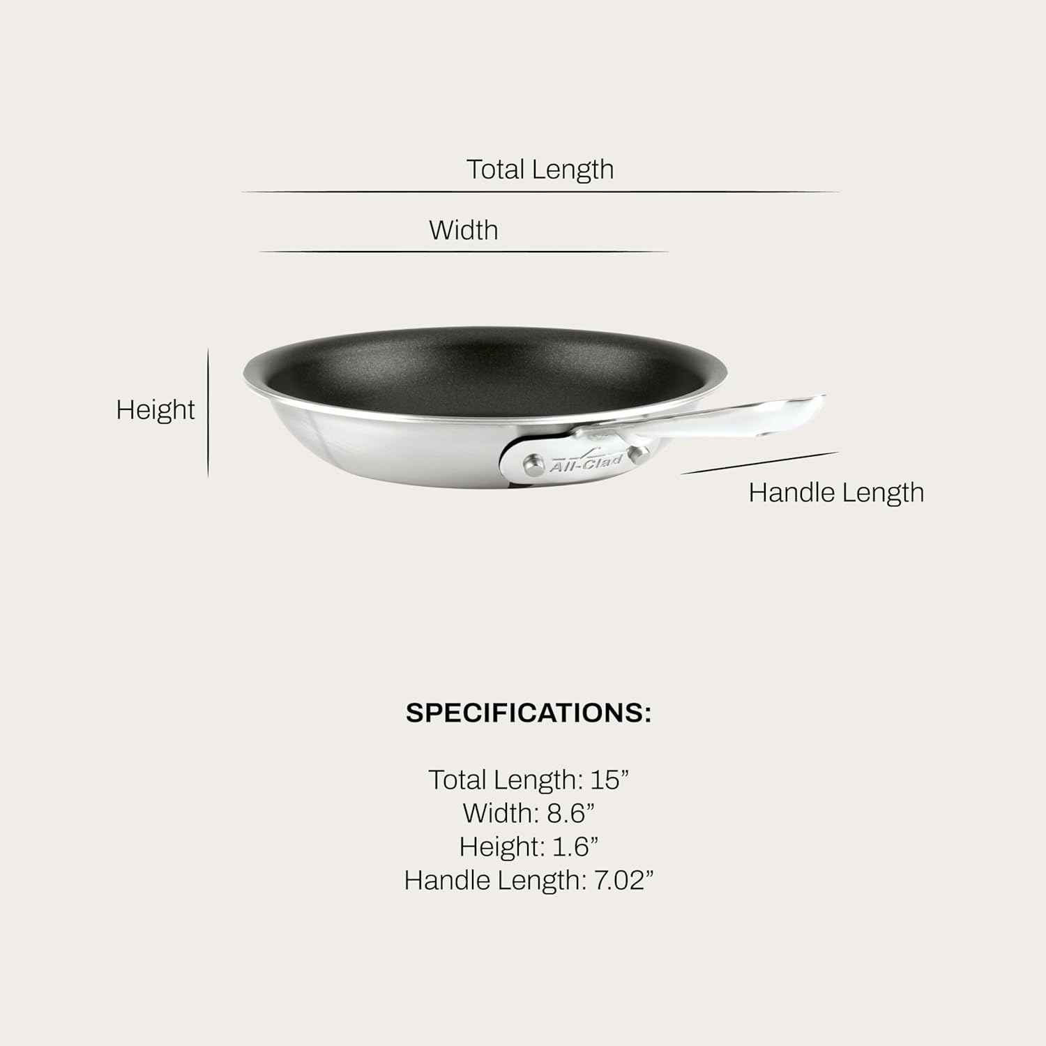 image:imageAllClad D5 8 Inch Brushed Stainless Steel Pro Non Stick Frying pan 5Ply Stainless Steel Pan Induction Oven Broiler Safe 500F Skillet Professional Cookware Silver8inch