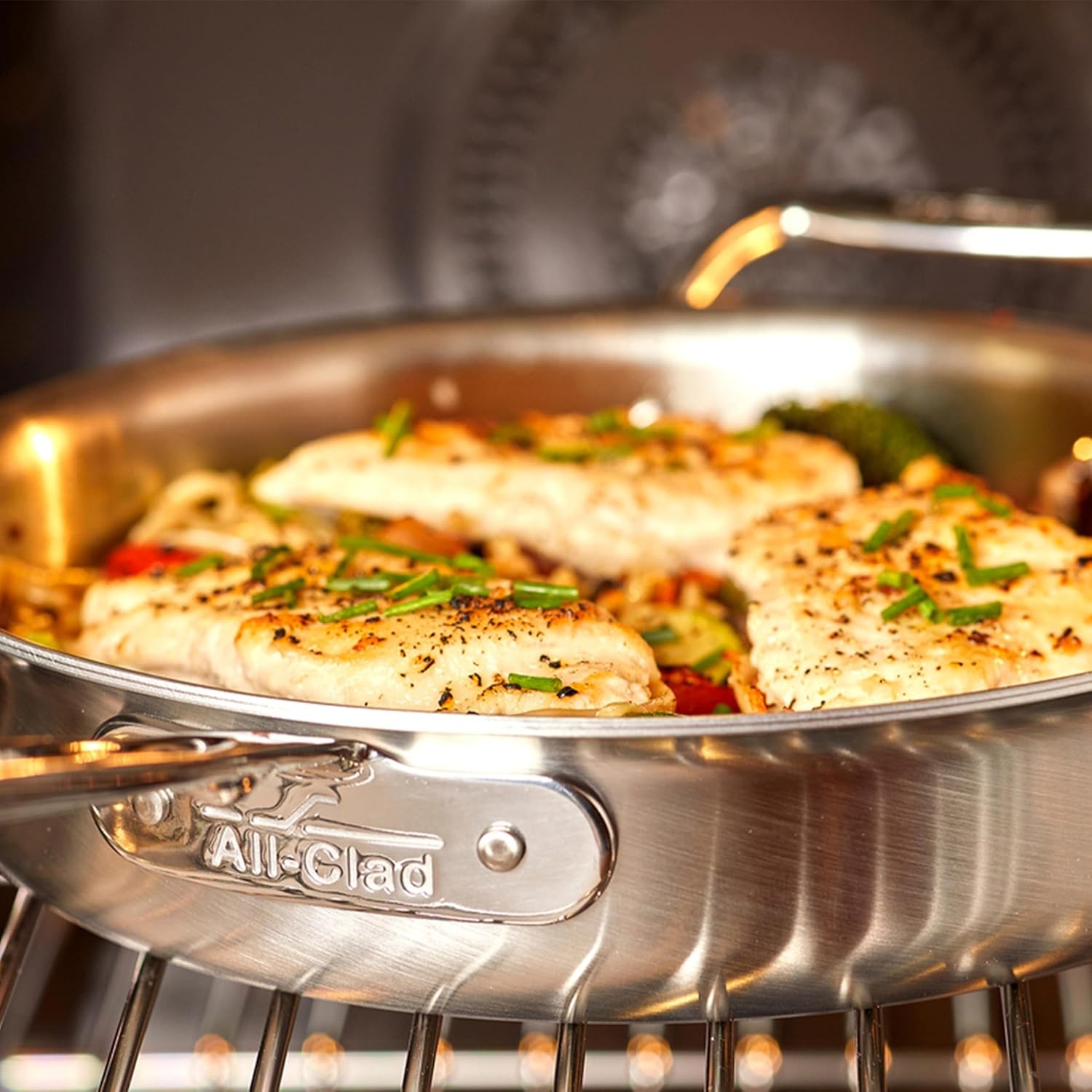 image:imageAllClad D5 8 Inch Brushed Stainless Steel Pro Non Stick Frying pan 5Ply Stainless Steel Pan Induction Oven Broiler Safe 500F Skillet Professional Cookware Silver8inch