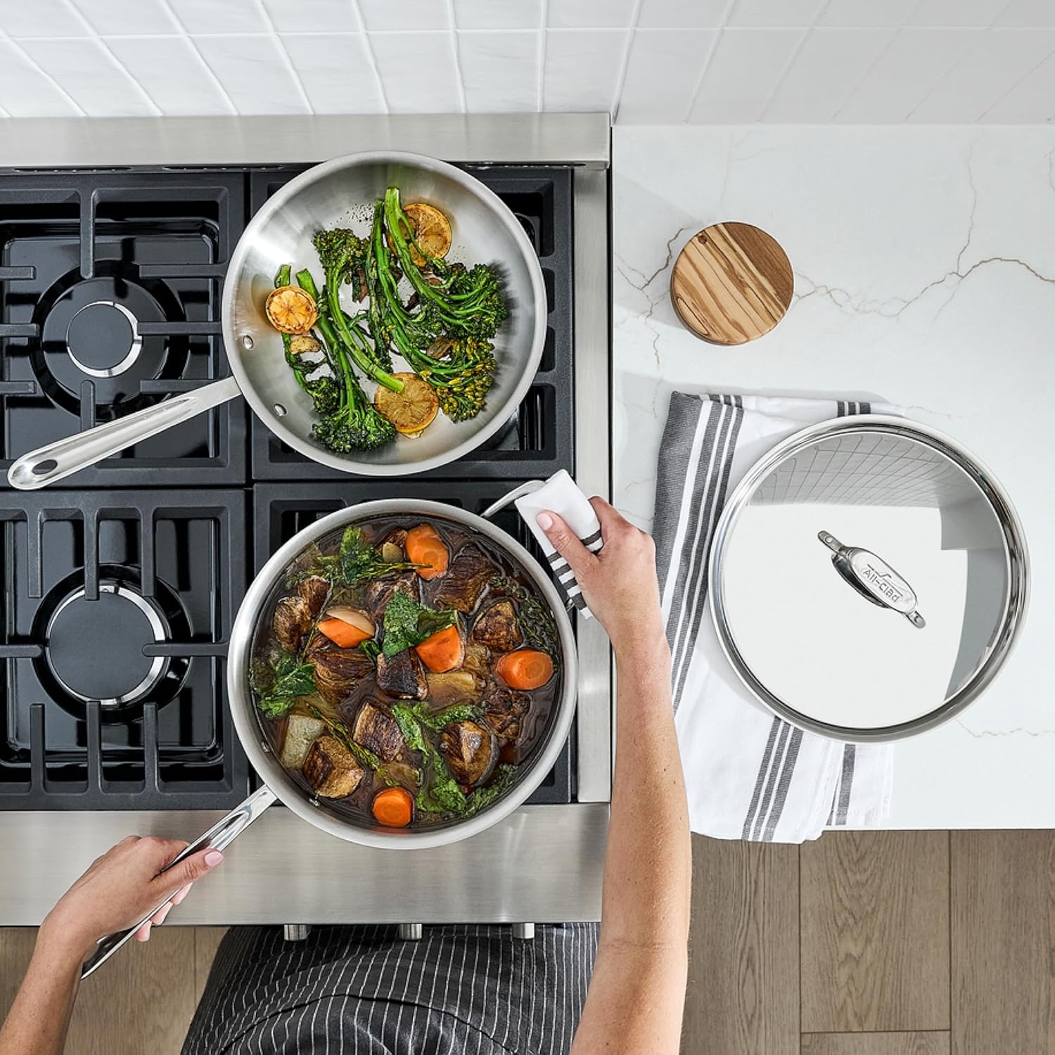 image:imageAllClad D5 Stainless Steel Core 5 Piece Cookware Set Made in USA The Upgrade for Supremely Even Heat Includes Frying Pans Saucepan Sautpan Oven Safe amp Induction CompatibleSilver