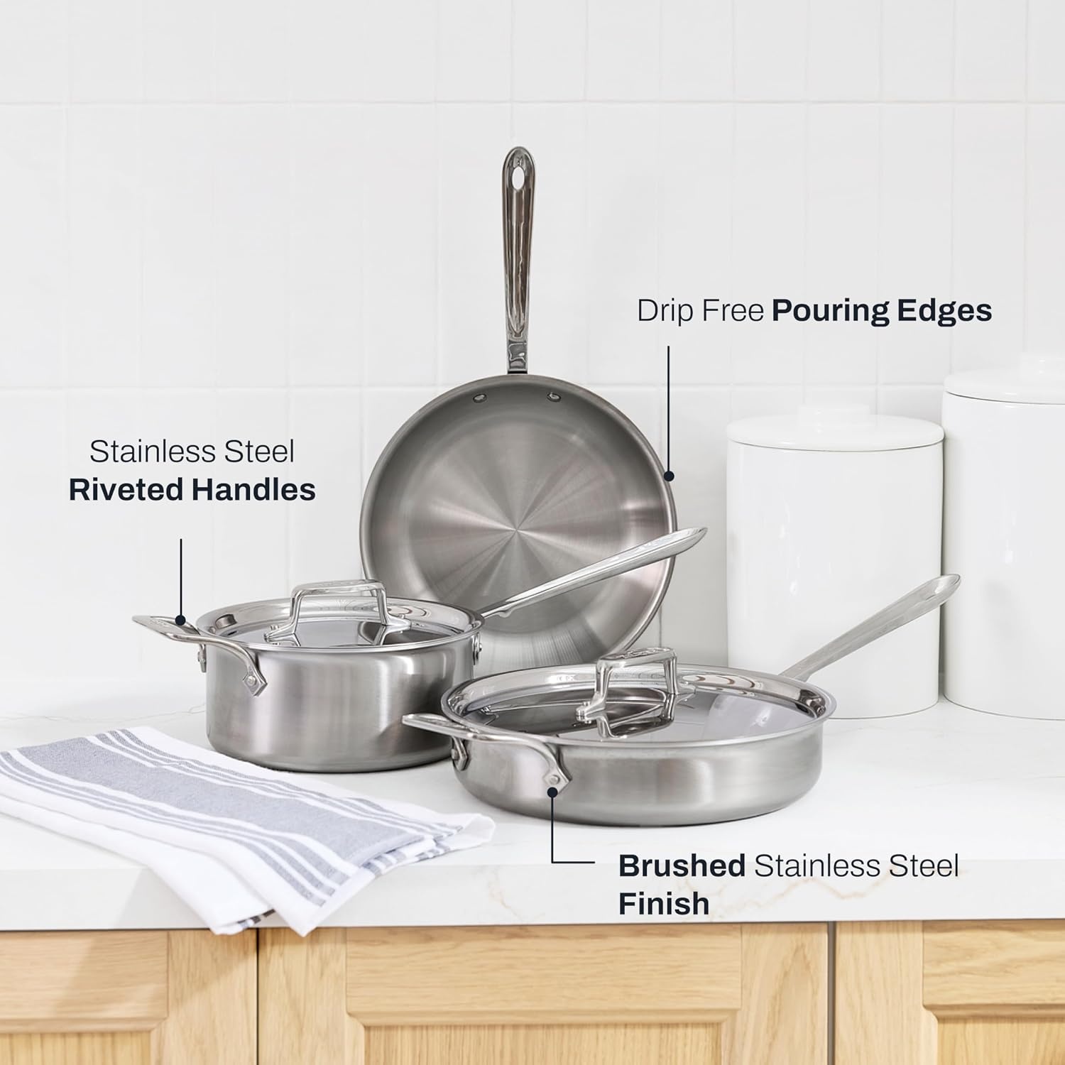 image:imageAllClad D5 Stainless Steel Core 5 Piece Cookware Set Made in USA The Upgrade for Supremely Even Heat Includes Frying Pans Saucepan Sautpan Oven Safe amp Induction CompatibleSilver