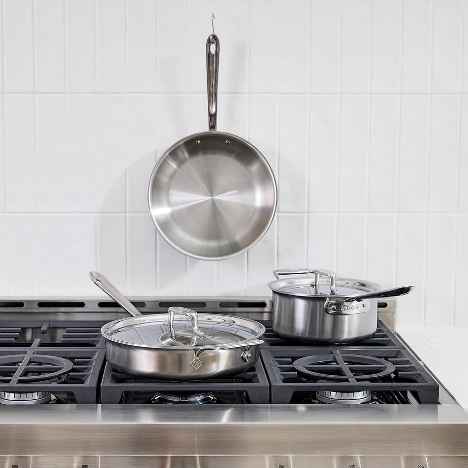 image:imageAllClad D5 Stainless Steel Core 5 Piece Cookware Set Made in USA The Upgrade for Supremely Even Heat Includes Frying Pans Saucepan Sautpan Oven Safe amp Induction CompatibleSilver