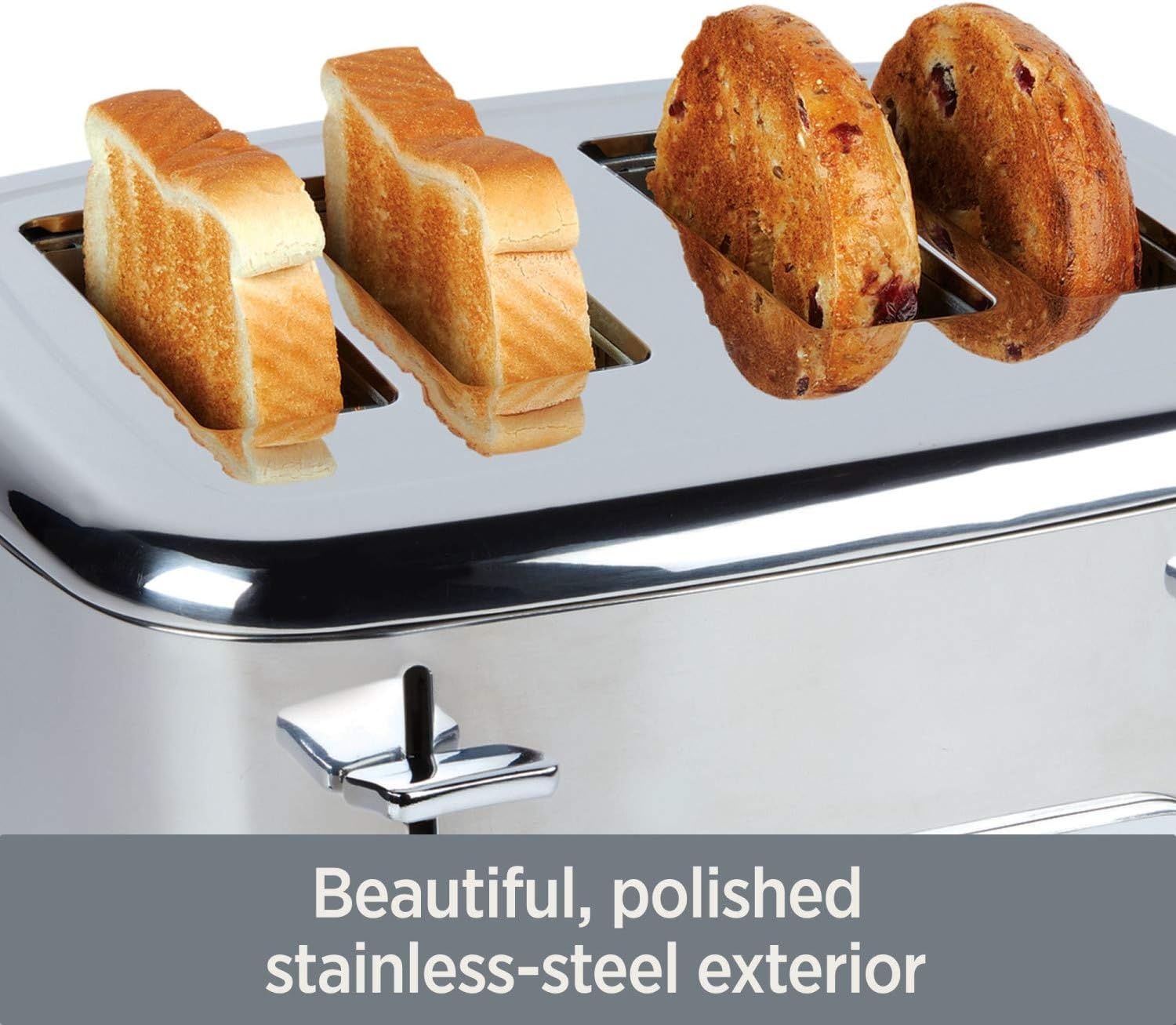 image:imageAllClad Electrics Stainless Steel Toaster 2 lice LED display Removable crumb try 6Browing levels Wide and selfcentering slots Waffles Bagels Bread 1291D x 529W x 898H Silver4 Slice LED
