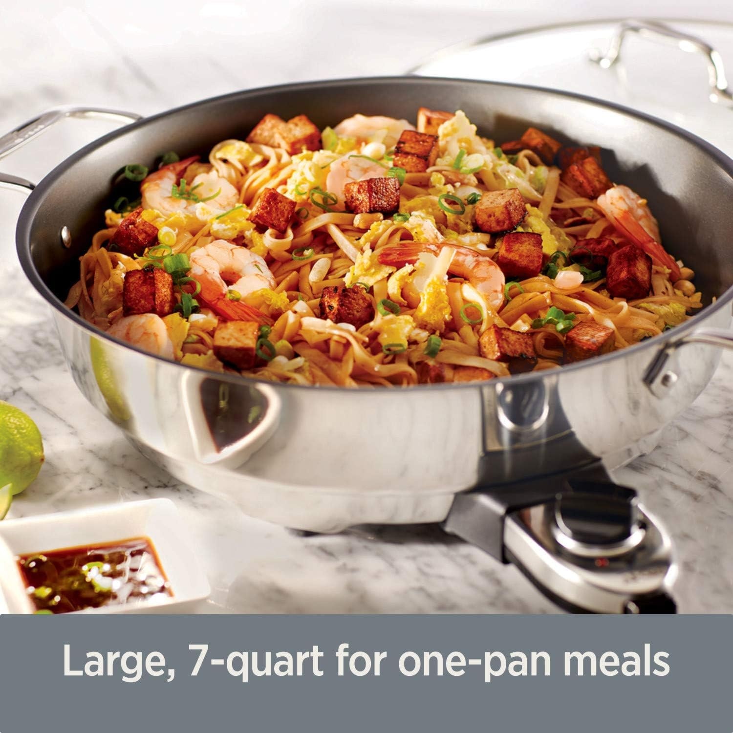 image:imageAllClad Electrics Stainless Steel and Nonstick Surface Skillet 7 Quart 1800 Watts Temp Control Cookware Pots and Pans Oven Broil Dishwasher Safe
