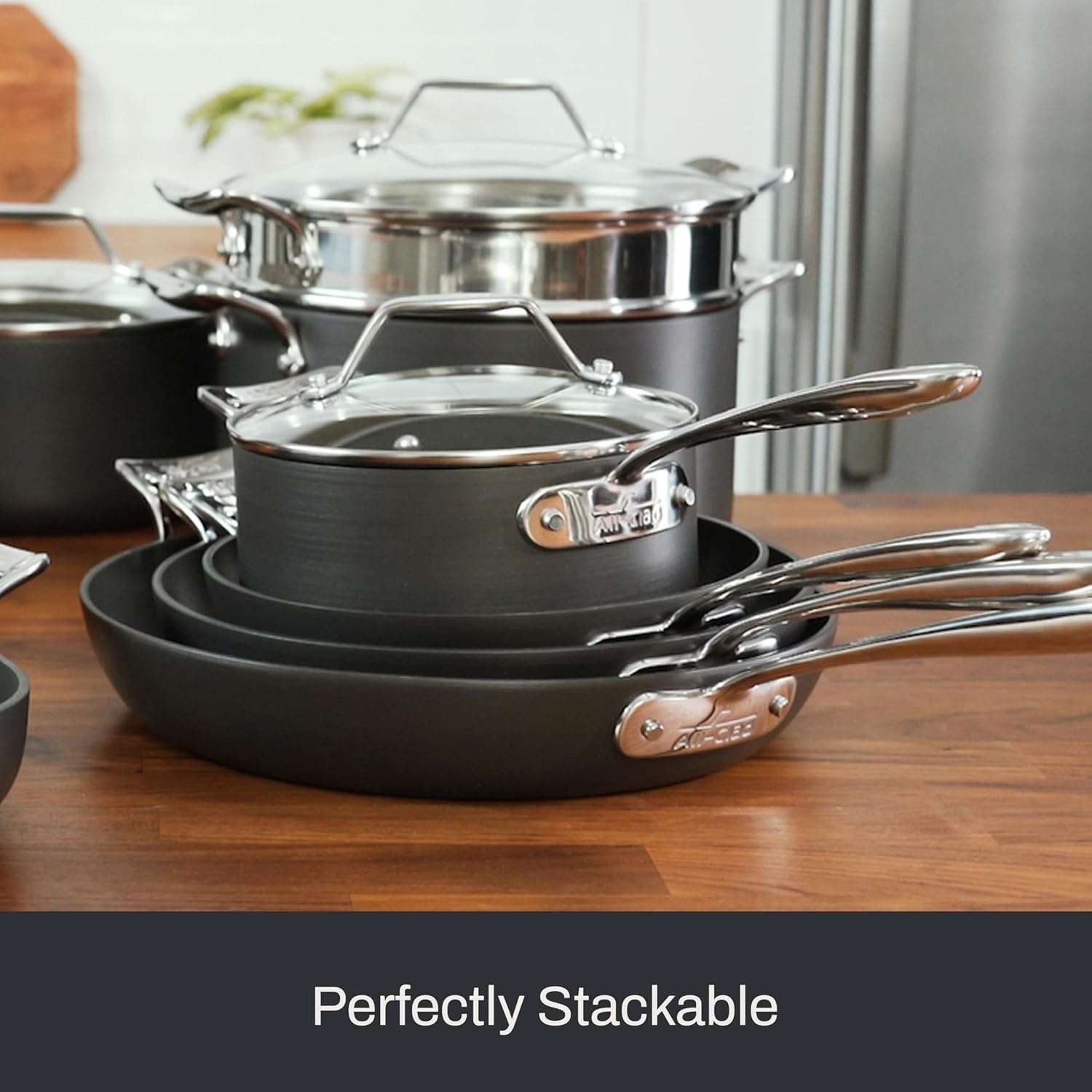 image:imageAllClad Essentials Hard Anodized Nonstick Cookware Set 10 Piece Oven Safe 350F Pots and Pans Black10Piece Set