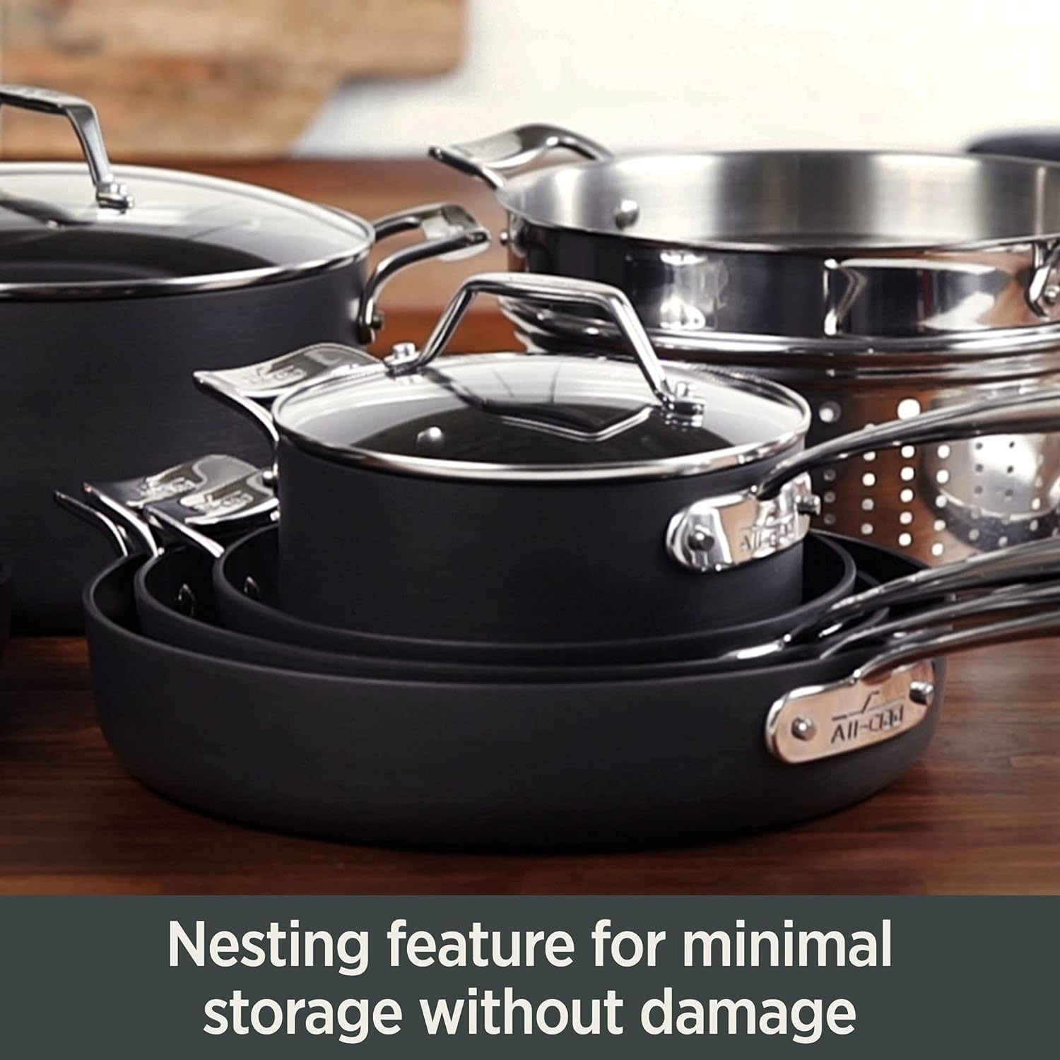 image:imageAllClad Essentials Hard Anodized Nonstick Cookware Set 10 Piece Oven Safe 350F Pots and Pans Black3Piece Set