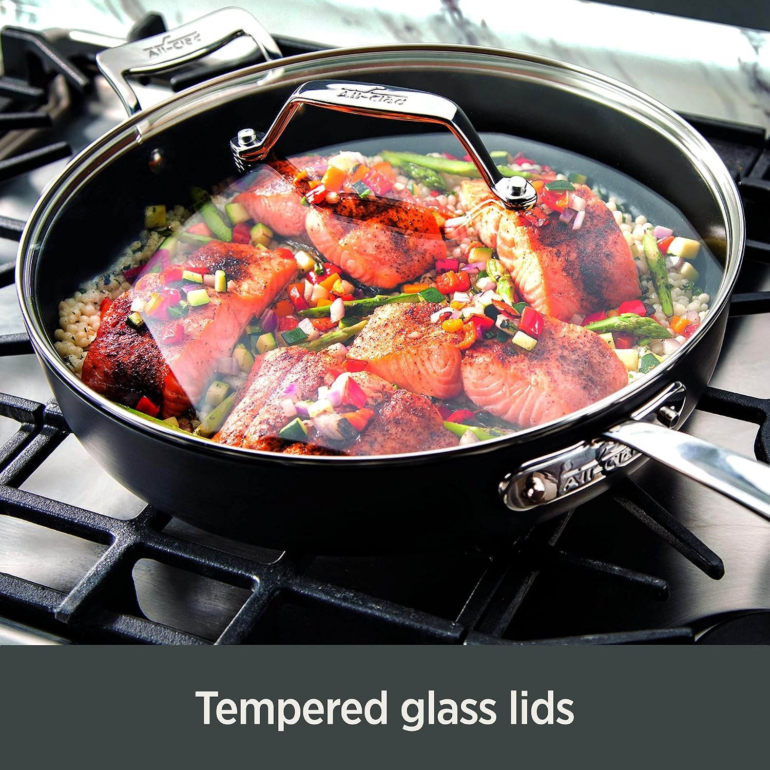 image:imageAllClad Essentials Hard Anodized Nonstick Fry Pan Set 2 Piece 8 105 Inch Oven Broiler Safe 500F Lid Safe 350F Pots and Pans Cookware Black3Piece Set