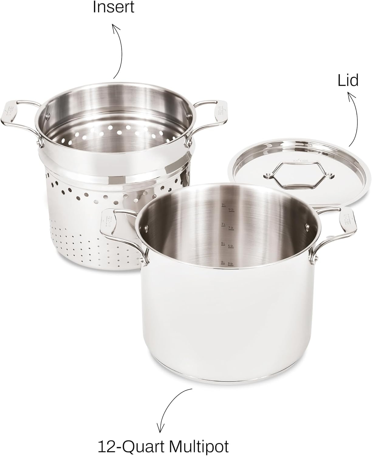 image:imageAllClad Essentials Hard Anodized Nonstick MultiPot 7 Quart Oven Broiler Safe 500F Strainer Pasta Strainer with Handle Pots and Pans Black12quart Induction