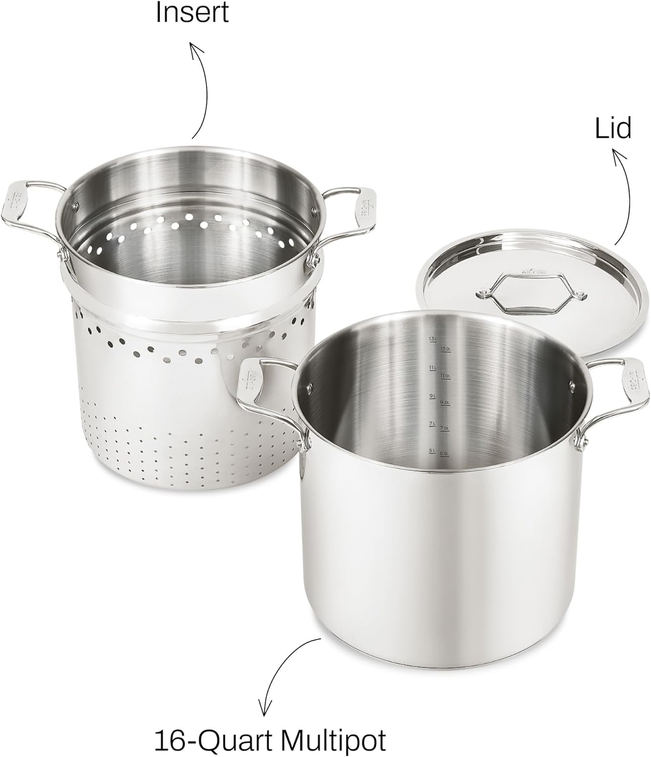 image:imageAllClad Essentials Hard Anodized Nonstick MultiPot 7 Quart Oven Broiler Safe 500F Strainer Pasta Strainer with Handle Pots and Pans Black16quart Induction