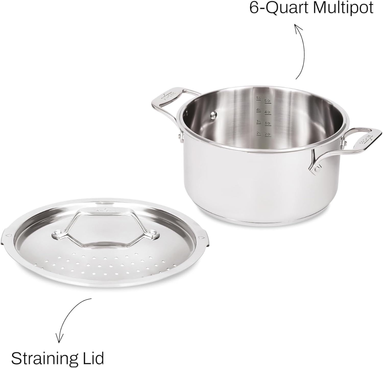 image:imageAllClad Essentials Hard Anodized Nonstick MultiPot 7 Quart Oven Broiler Safe 500F Strainer Pasta Strainer with Handle Pots and Pans Black6quart Induction