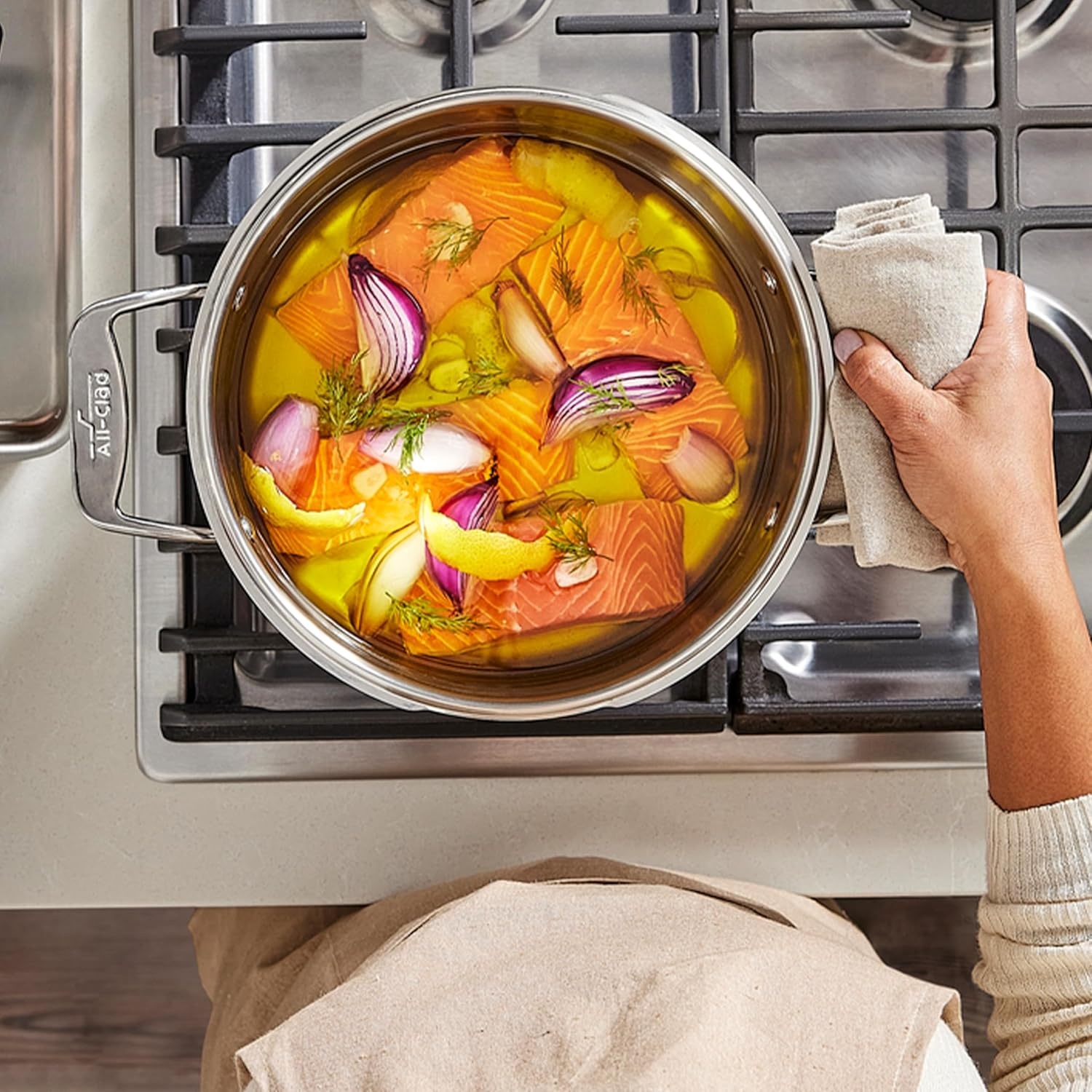 image:imageAllClad Essentials Hard Anodized Nonstick MultiPot 7 Quart Oven Broiler Safe 500F Strainer Pasta Strainer with Handle Pots and Pans Black6quart Induction
