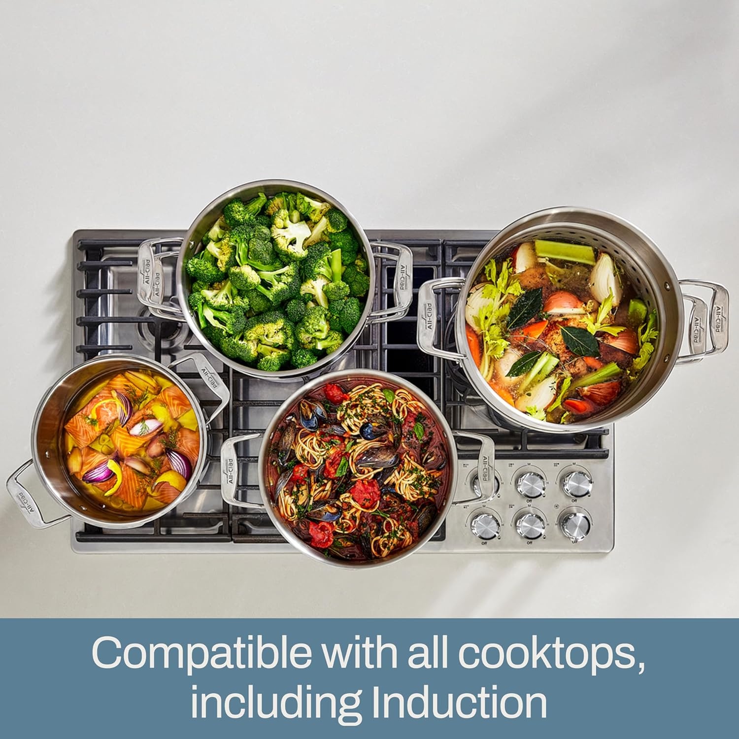 image:imageAllClad Essentials Hard Anodized Nonstick MultiPot 7 Quart Oven Broiler Safe 500F Strainer Pasta Strainer with Handle Pots and Pans Black8quart Induction