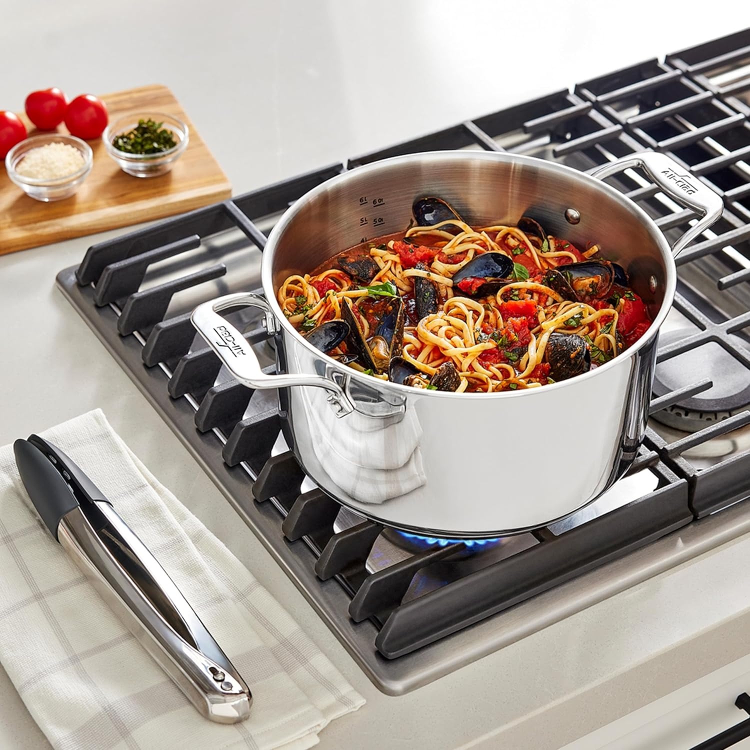 image:imageAllClad Essentials Hard Anodized Nonstick MultiPot 7 Quart Oven Broiler Safe 500F Strainer Pasta Strainer with Handle Pots and Pans Black8quart Induction