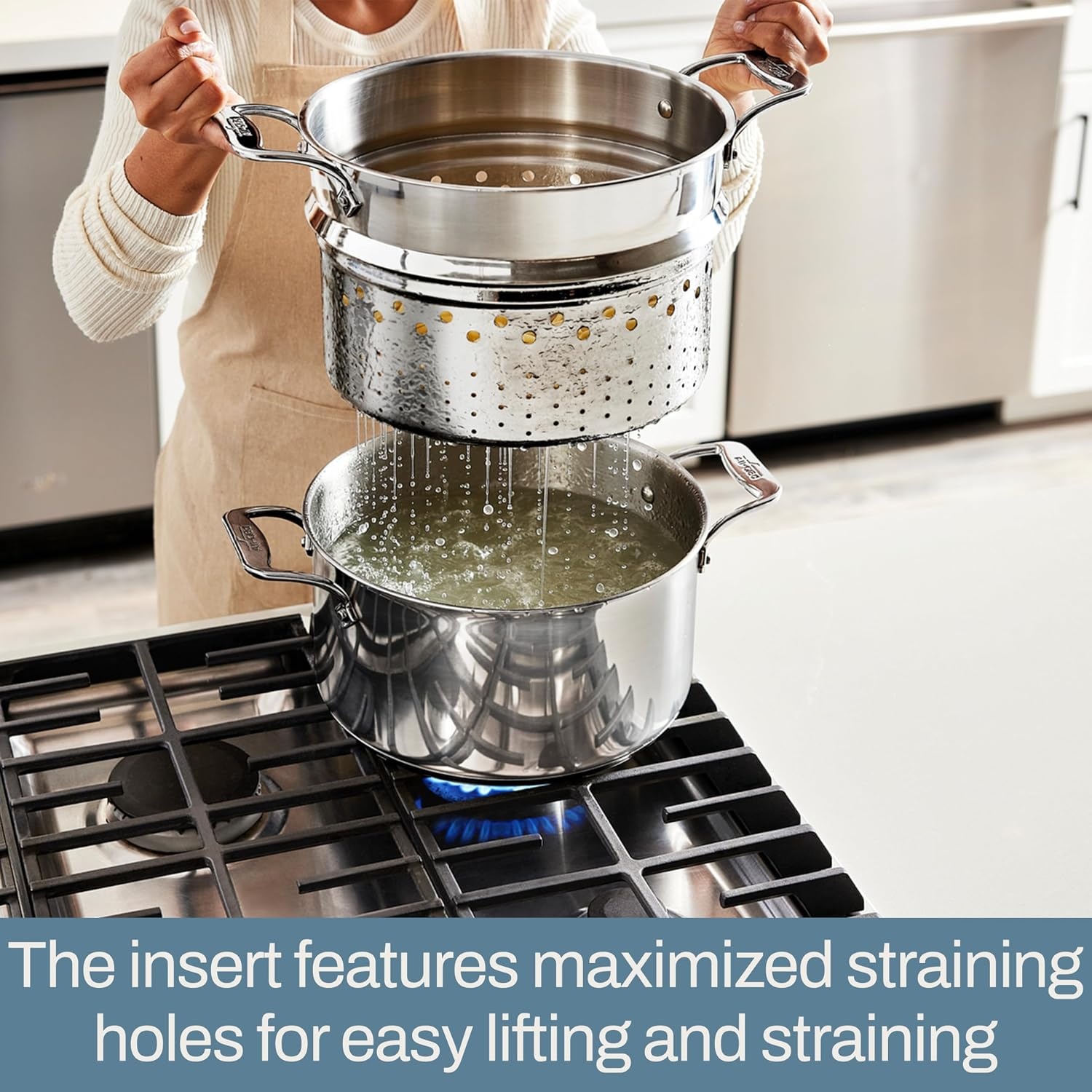 image:imageAllClad Essentials Hard Anodized Nonstick MultiPot 7 Quart Oven Broiler Safe 500F Strainer Pasta Strainer with Handle Pots and Pans Black8quart Induction