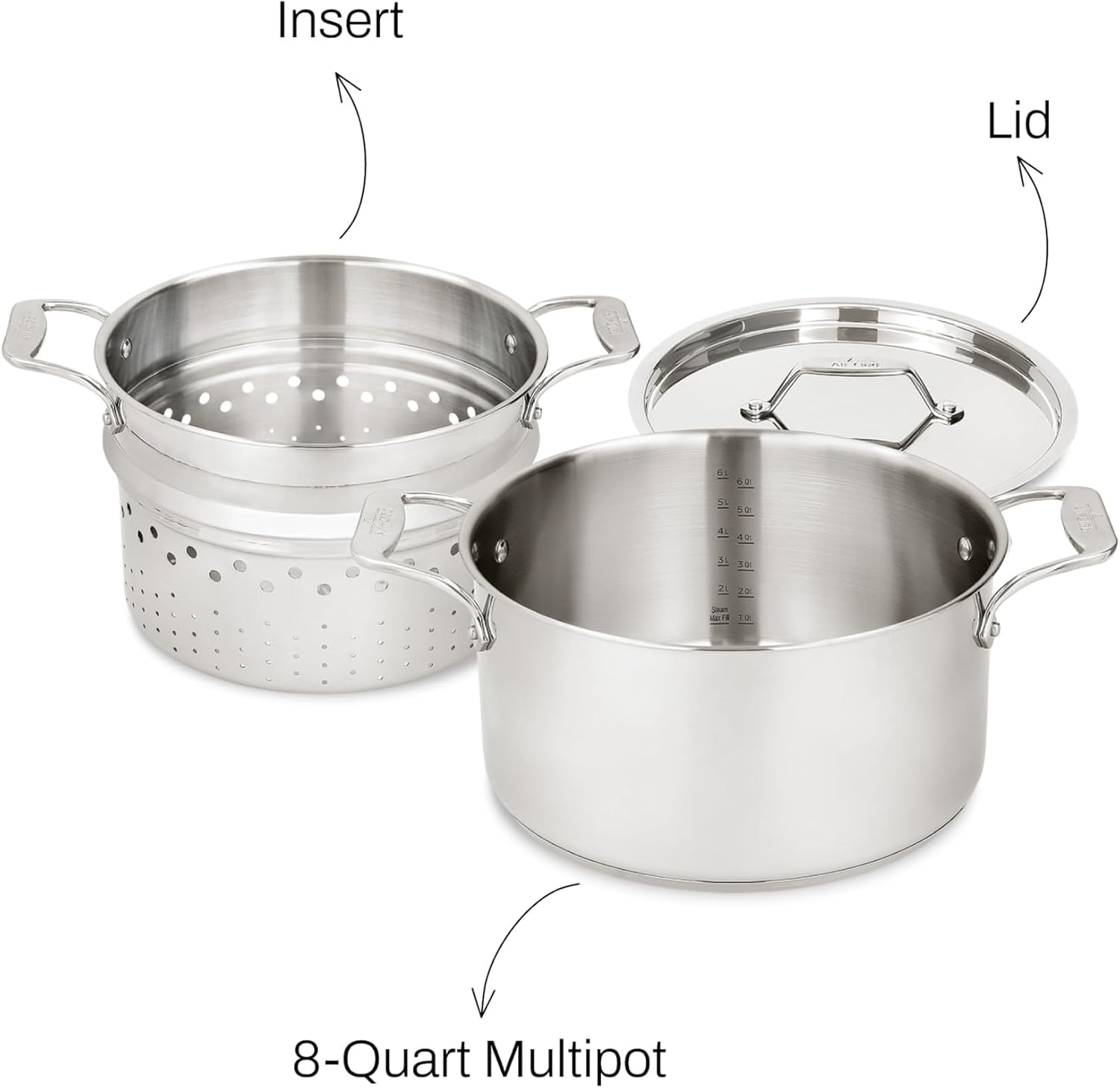 image:imageAllClad Essentials Hard Anodized Nonstick MultiPot 7 Quart Oven Broiler Safe 500F Strainer Pasta Strainer with Handle Pots and Pans Black8quart Induction