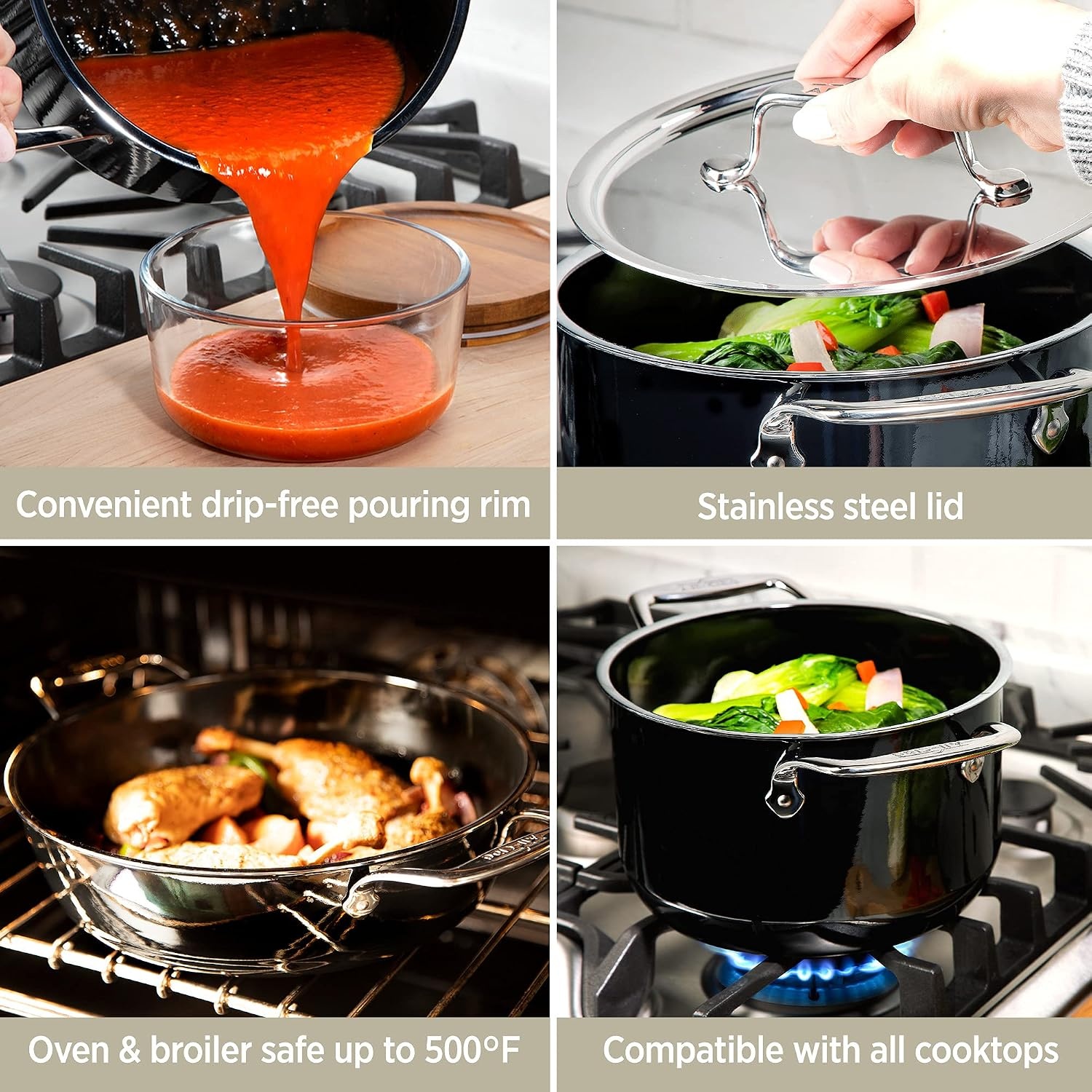 image:imageAllClad FusionTec Ceramic Soup Pot 7 Quart Induction Oven Broiler Safe 500F Pots and Pans Cookware Rose QuartzOnyx