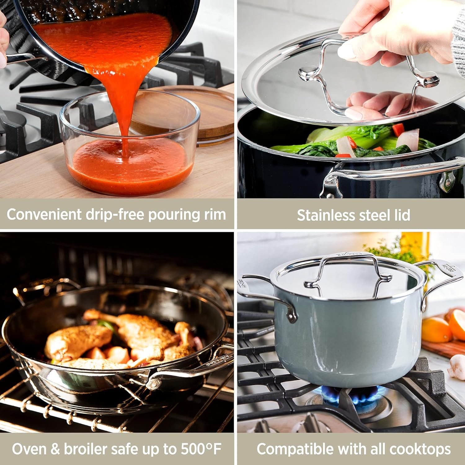 image:imageAllClad FusionTec Ceramic Soup Pot 7 Quart Induction Oven Broiler Safe 500F Pots and Pans Cookware Rose QuartzPlatinum