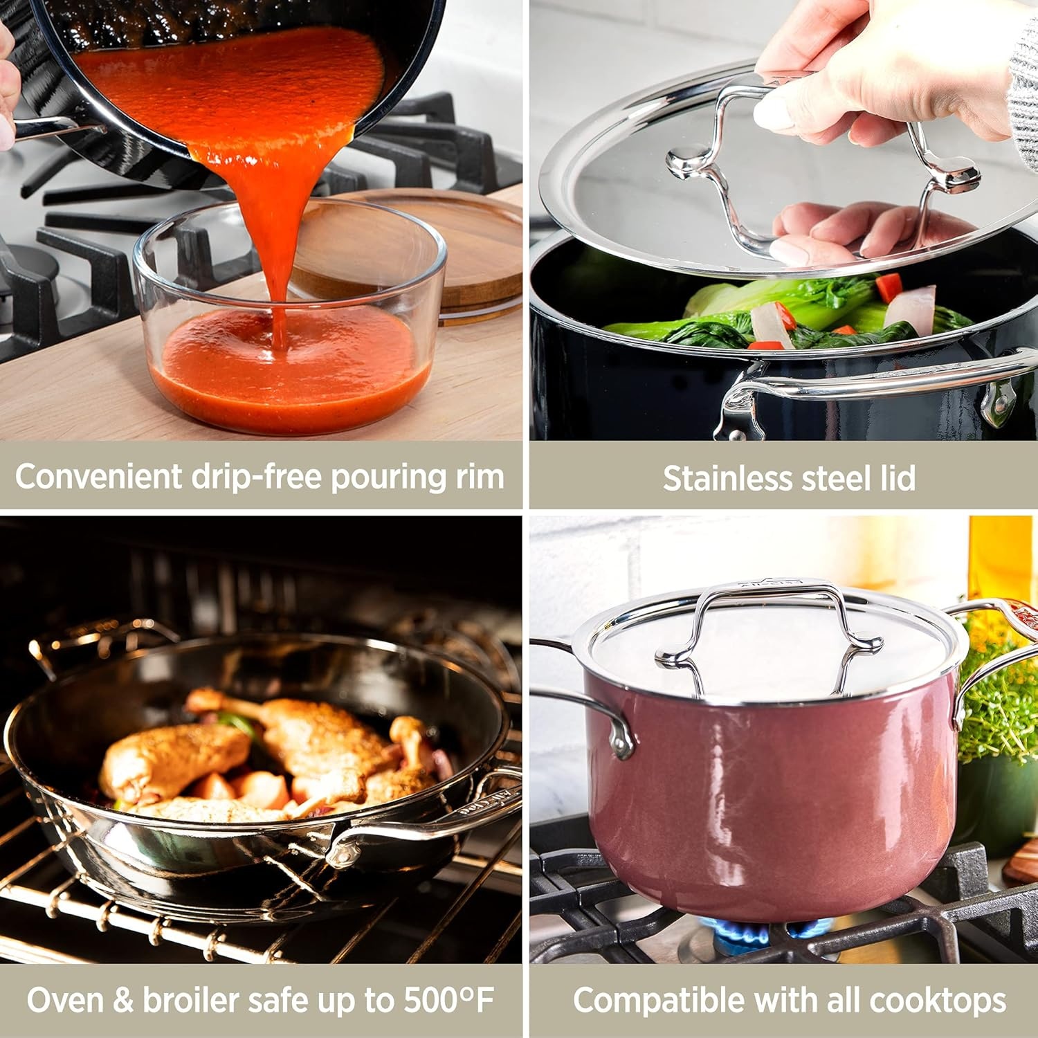 image:imageAllClad FusionTec Ceramic Soup Pot 7 Quart Induction Oven Broiler Safe 500F Pots and Pans Cookware Rose QuartzRose Quartz