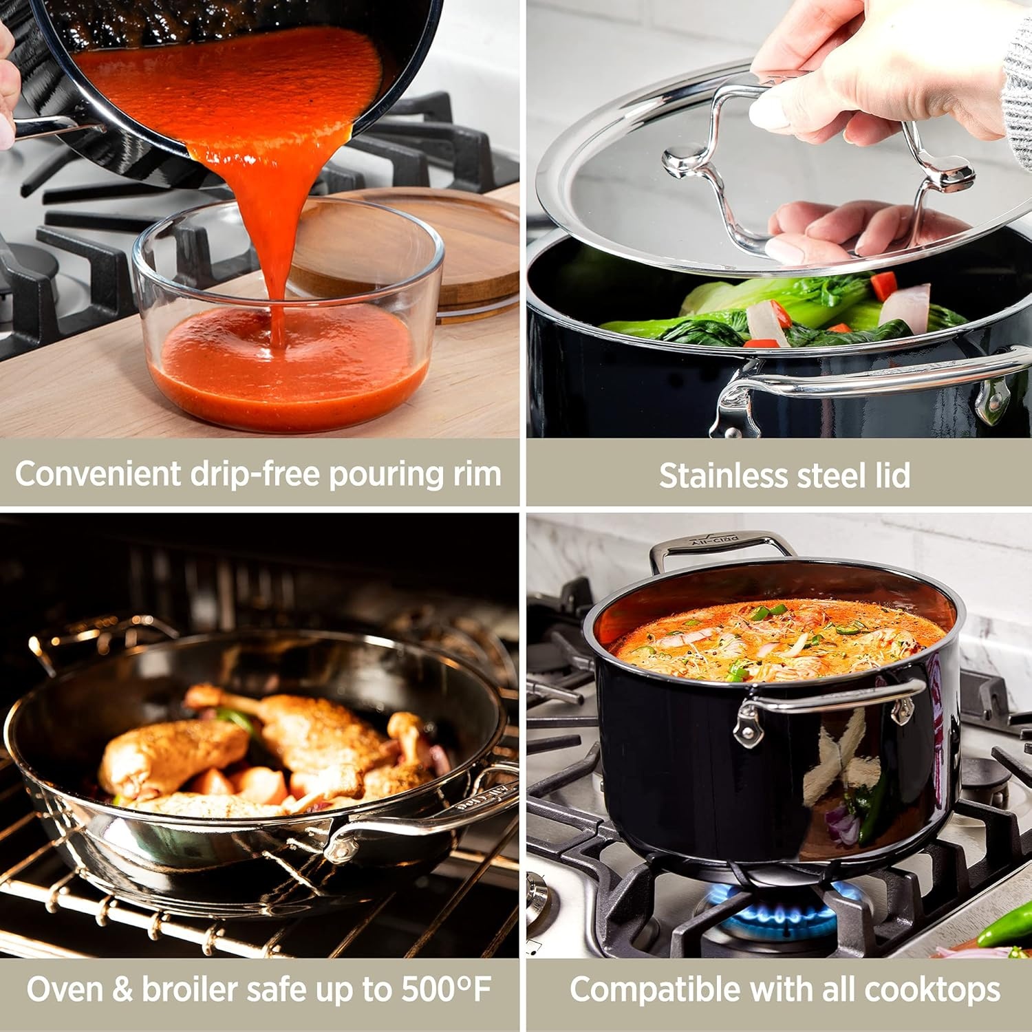 image:imageAllClad FusionTec Ceramic and Steel Core Stockpot 7 Quart Induction Oven Broiler Safe 500F Pots and Pans Cookware PlatinumOnyx