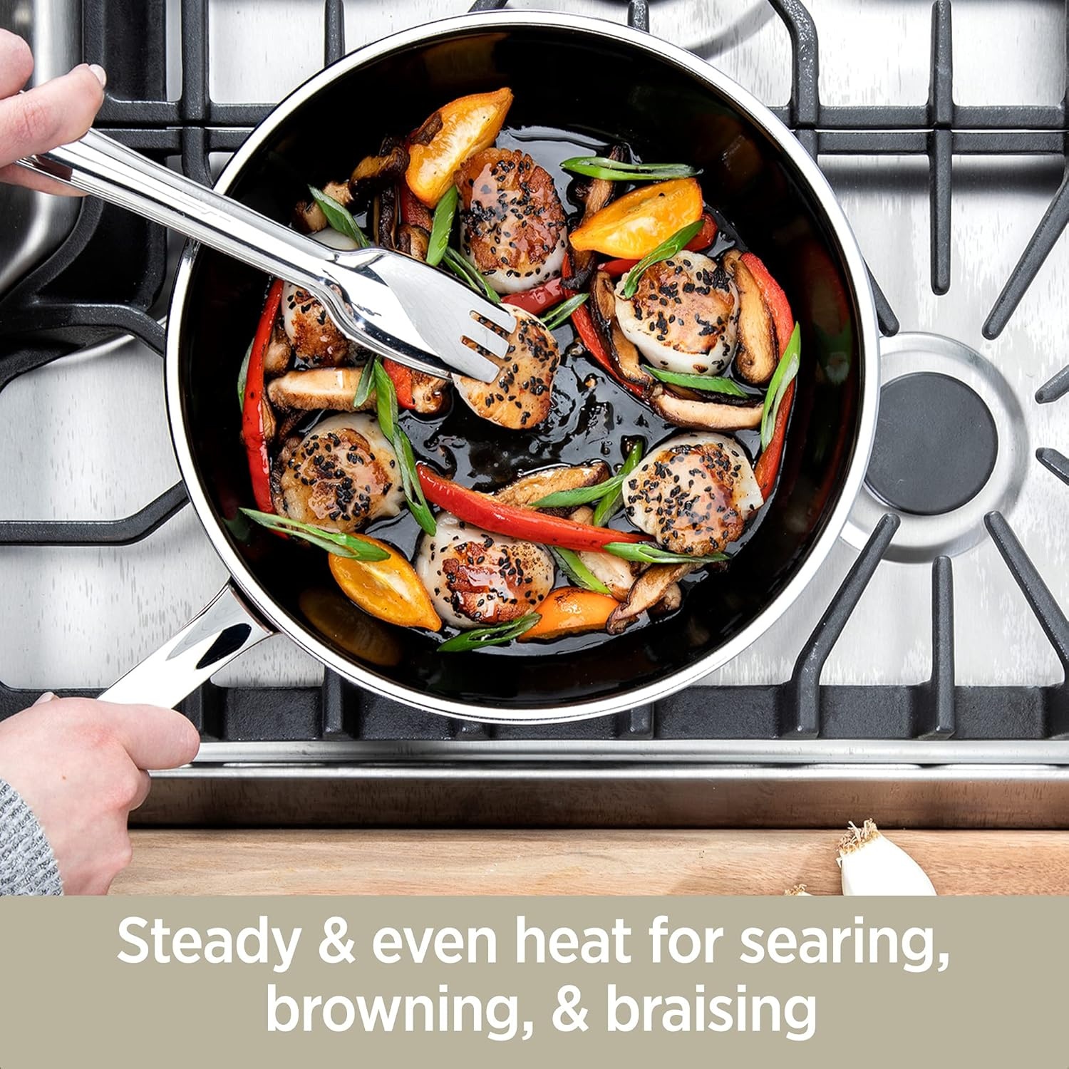 image:imageAllClad FusionTec Ceramic and Steel Core Stockpot 7 Quart Induction Oven Broiler Safe 500F Pots and Pans Cookware PlatinumOnyx