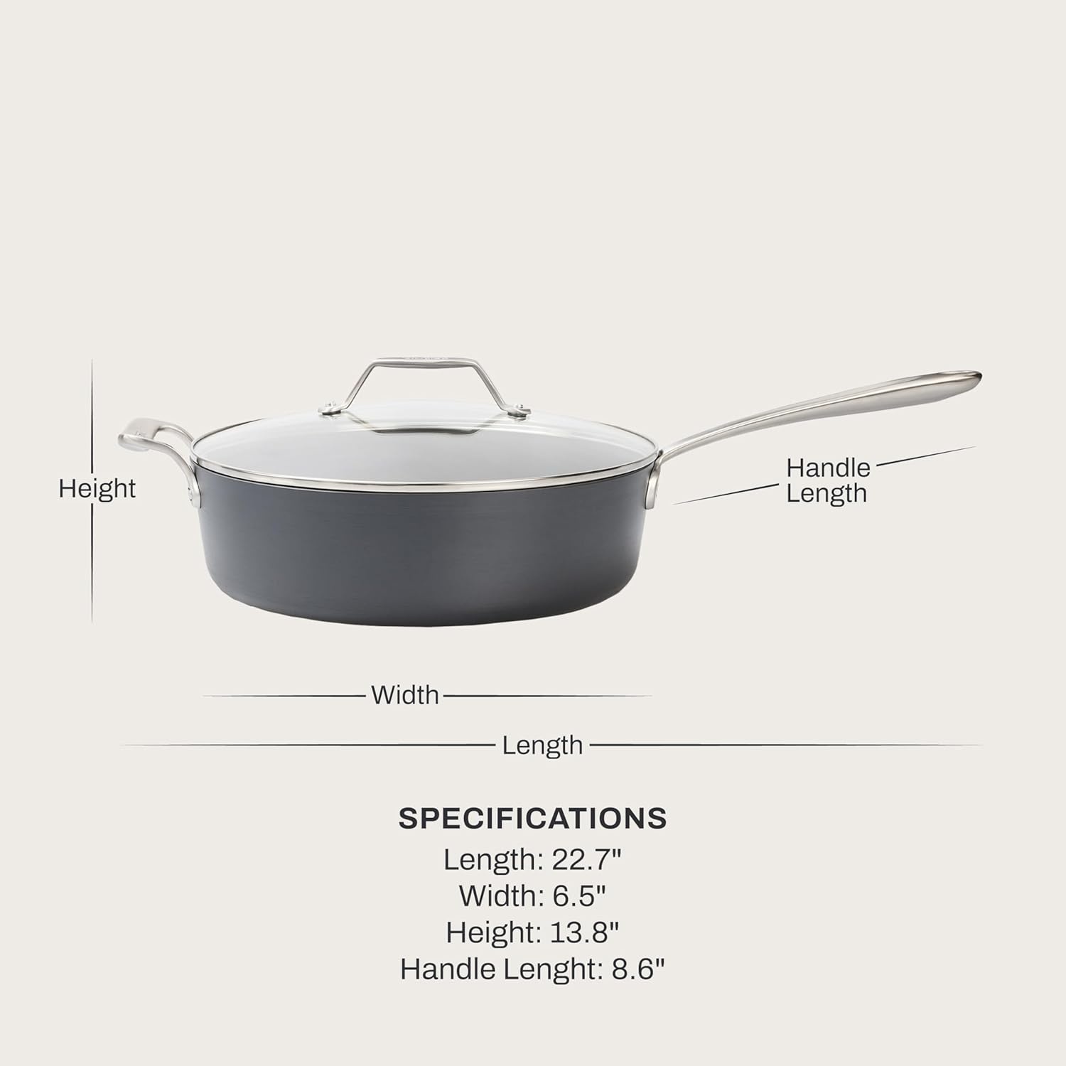 image:imageAllClad HA1 Ceramic Nonstick Frying Pan Set with Lid 12 inch Oven Safe up to 450 amp Compatible with All Stovetops Gas Electric amp Induction Light Grey6 qt Saute Pan with Lid