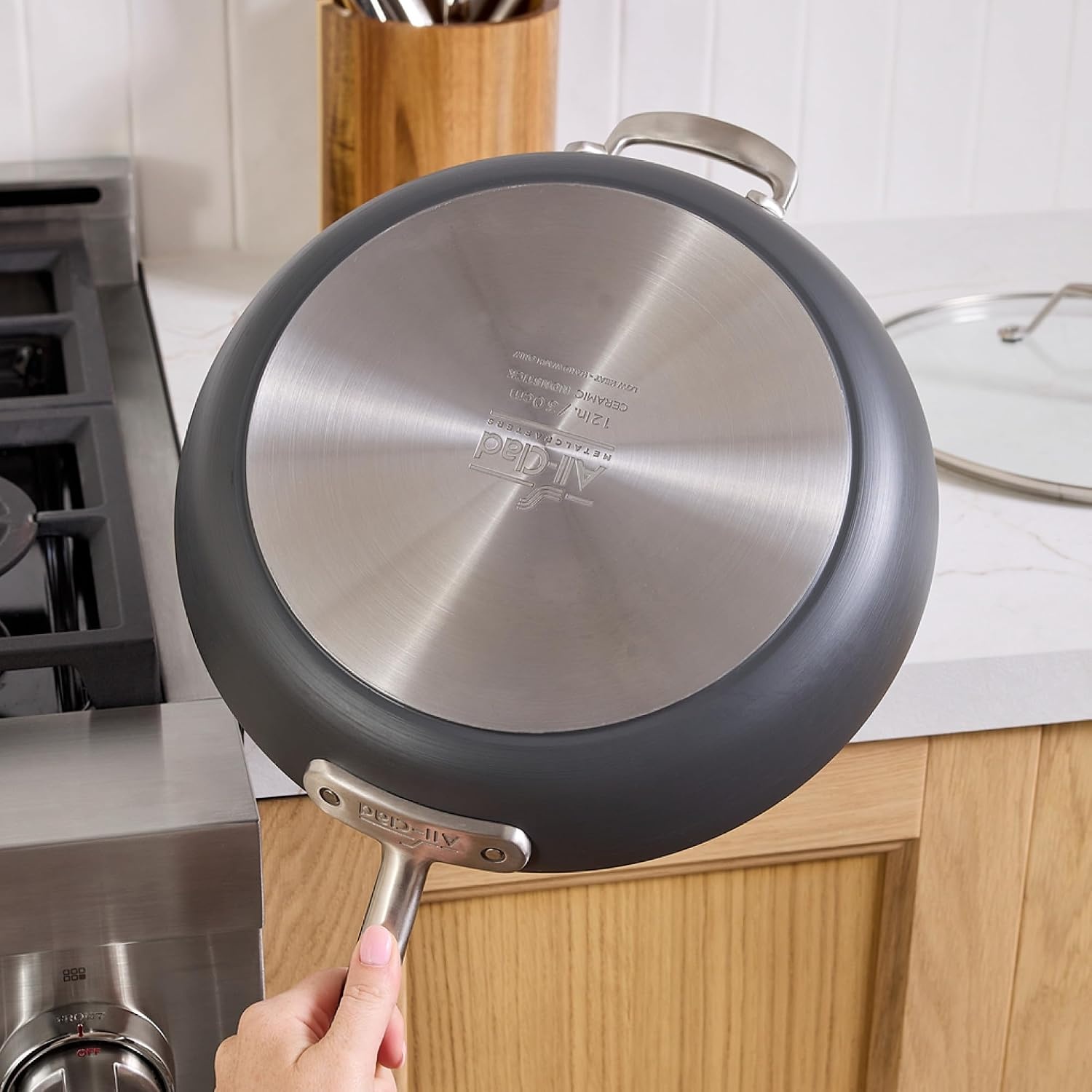 image:imageAllClad HA1 Ceramic Nonstick Frying Pan Set with Lid 12 inch Oven Safe up to 450 amp Compatible with All Stovetops Gas Electric amp Induction Light Grey12 Fry Pan with Lid