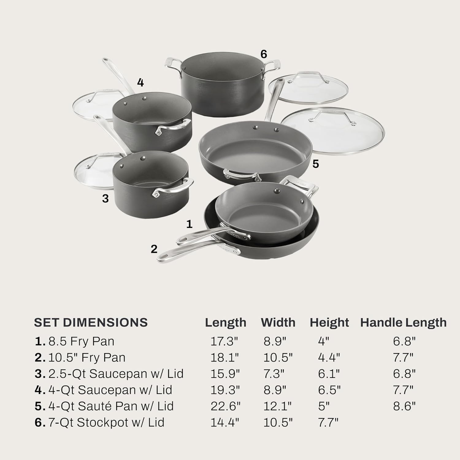image:imageAllClad HA1 Ceramic Nonstick Frying Pan Set with Lid 12 inch Oven Safe up to 450 amp Compatible with All Stovetops Gas Electric amp Induction Light Grey10 pc Cookware Set