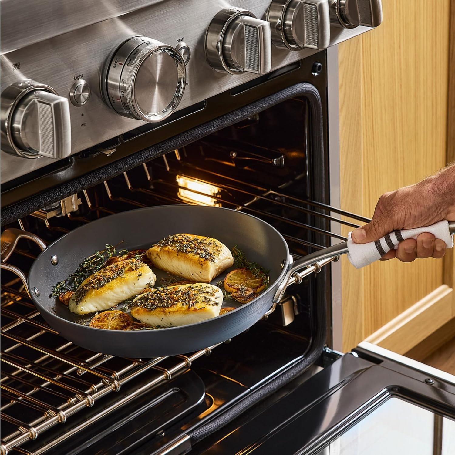 image:imageAllClad HA1 Ceramic Nonstick Frying Pan Set with Lid 12 inch Oven Safe up to 450 amp Compatible with All Stovetops Gas Electric amp Induction Light Grey12 Fry Pan with Lid