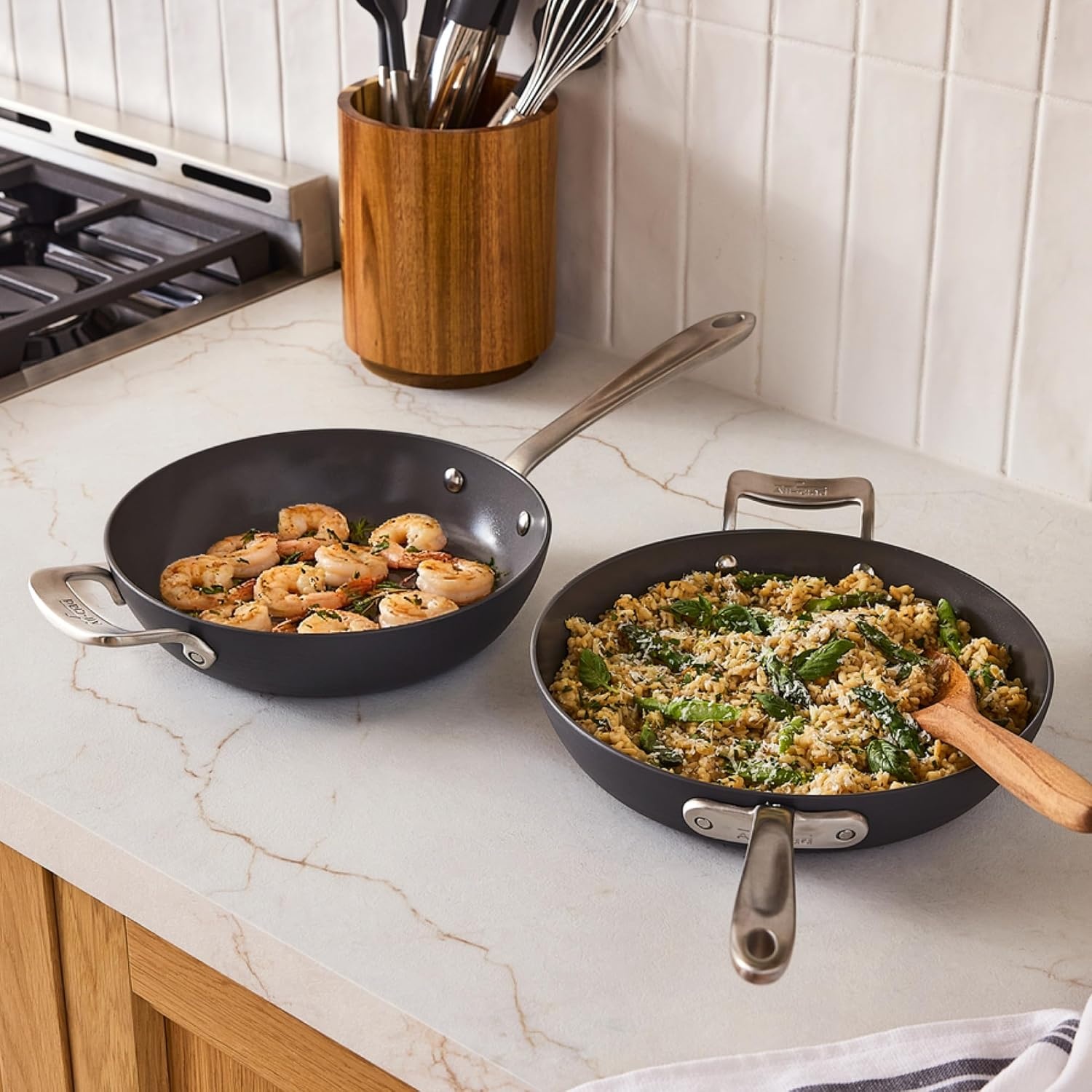 image:imageAllClad HA1 Ceramic Nonstick Frying Pan Set with Lid 12 inch Oven Safe up to 450 amp Compatible with All Stovetops Gas Electric amp Induction Light Grey2 pc set 105 12 Fry Pans