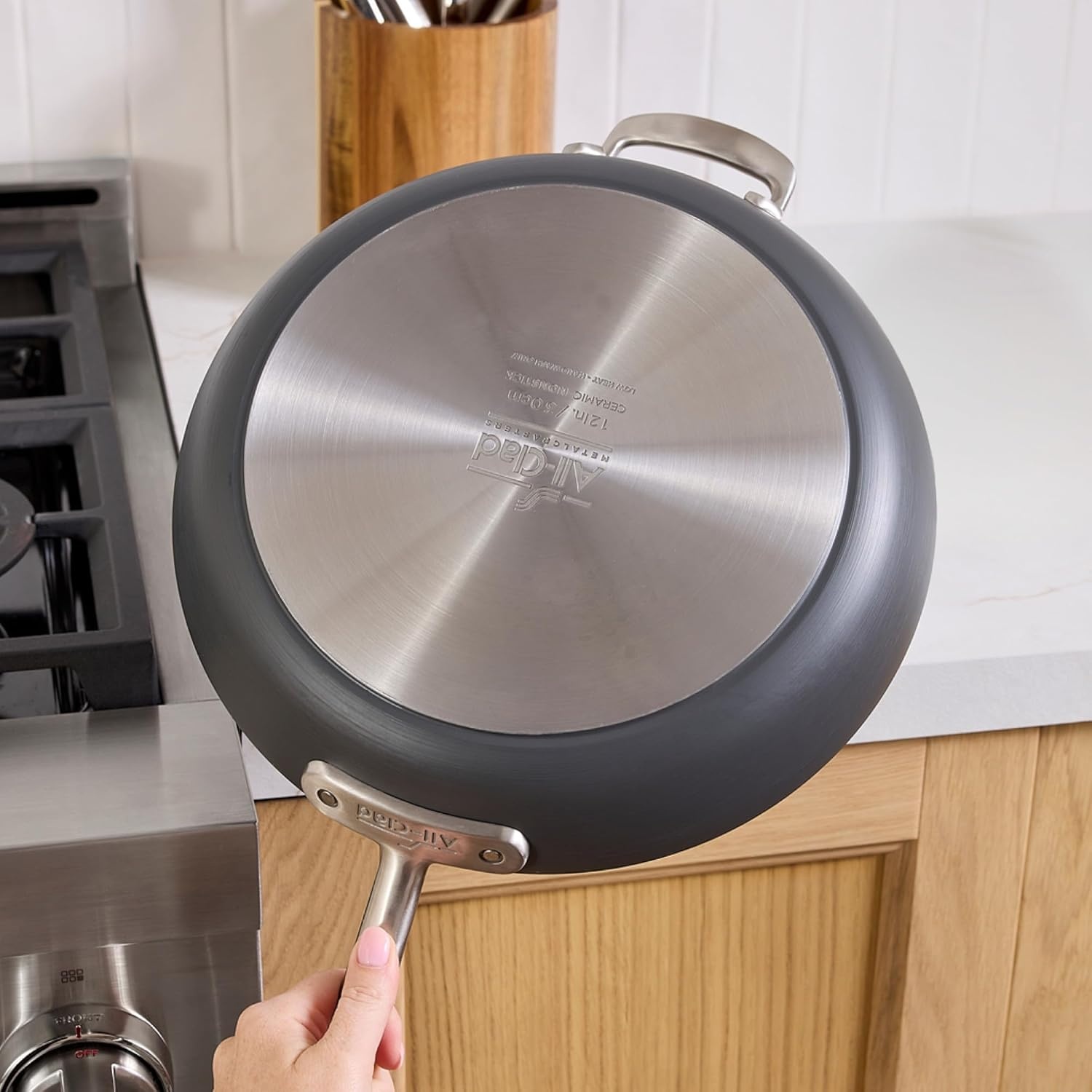 image:imageAllClad HA1 Ceramic Nonstick Frying Pan Set with Lid 12 inch Oven Safe up to 450 amp Compatible with All Stovetops Gas Electric amp Induction Light Grey2 pc set 85 105 Fry Pans