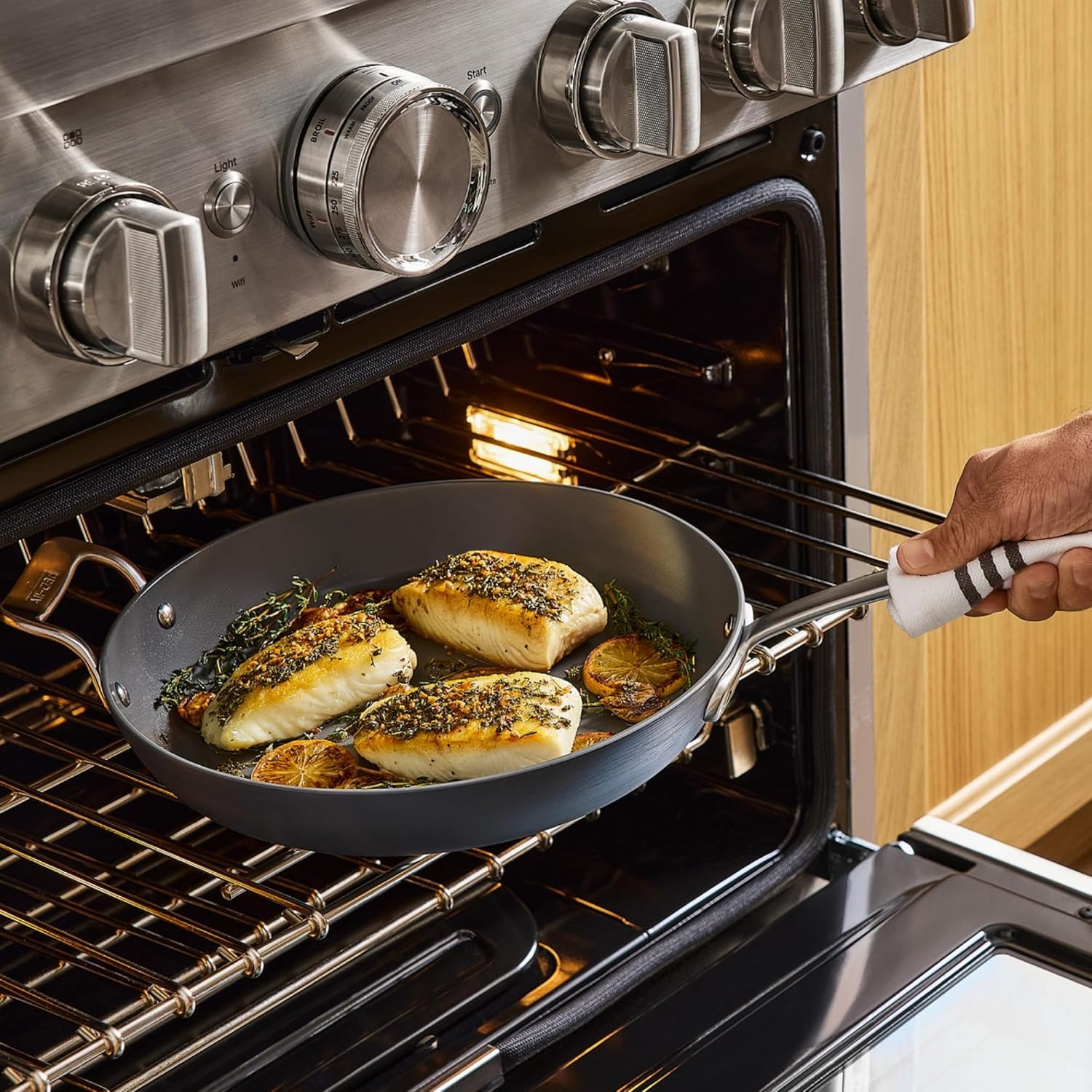 image:imageAllClad HA1 Ceramic Nonstick Frying Pan Set with Lid 12 inch Oven Safe up to 450 amp Compatible with All Stovetops Gas Electric amp Induction Light Grey105 Fry Pan with Lid